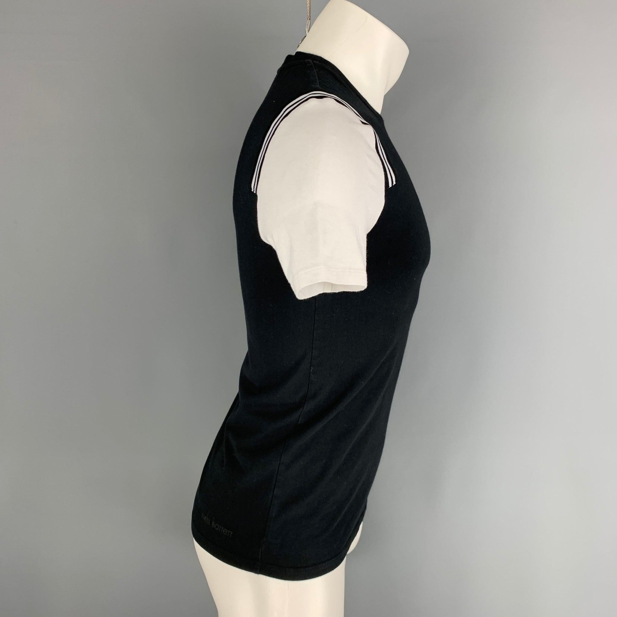 NEIL BARRETT Size XS Black & White Color Block Cotton / Elastane T-shirt In Good Condition For Sale In San Francisco, CA