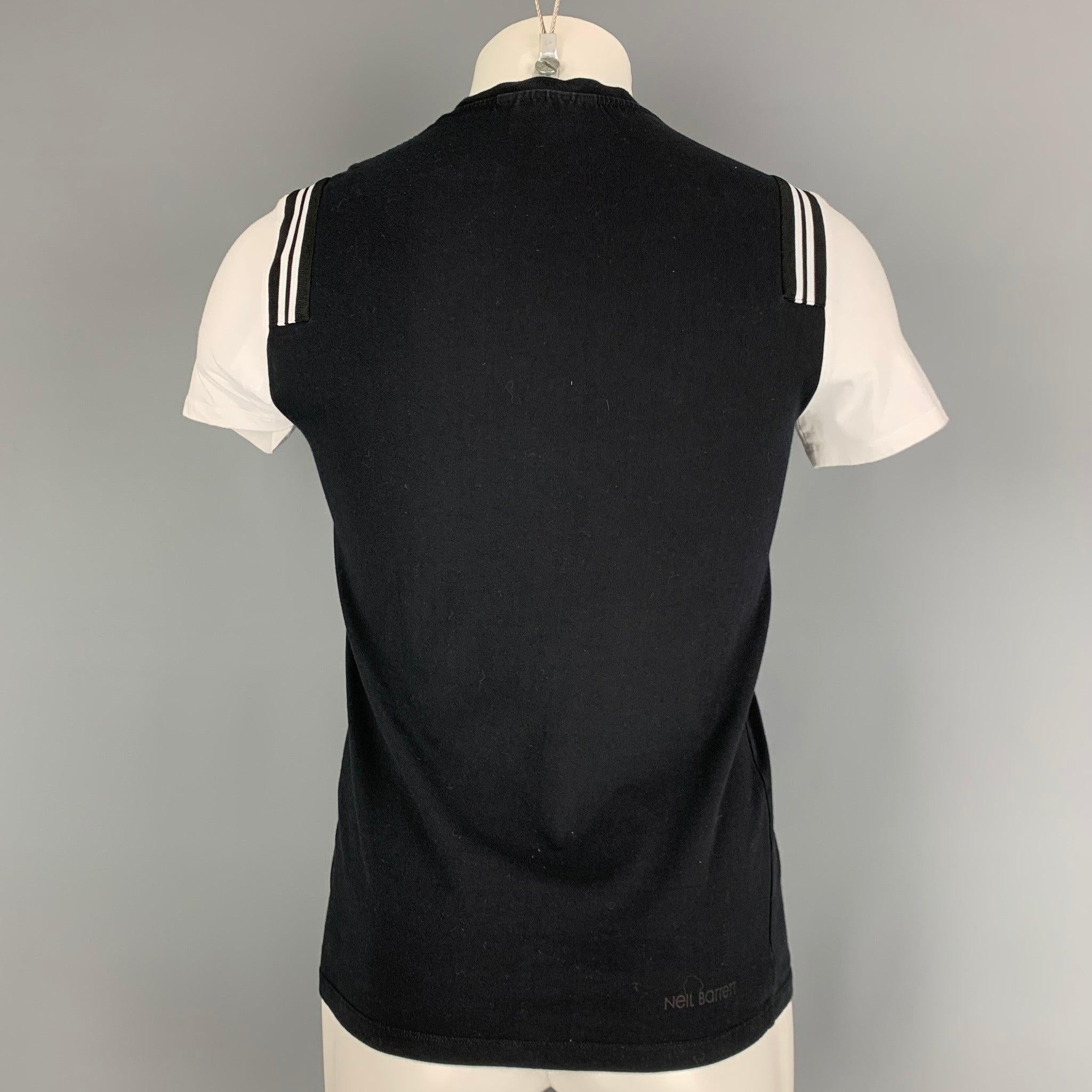 Men's NEIL BARRETT Size XS Black & White Color Block Cotton / Elastane T-shirt For Sale