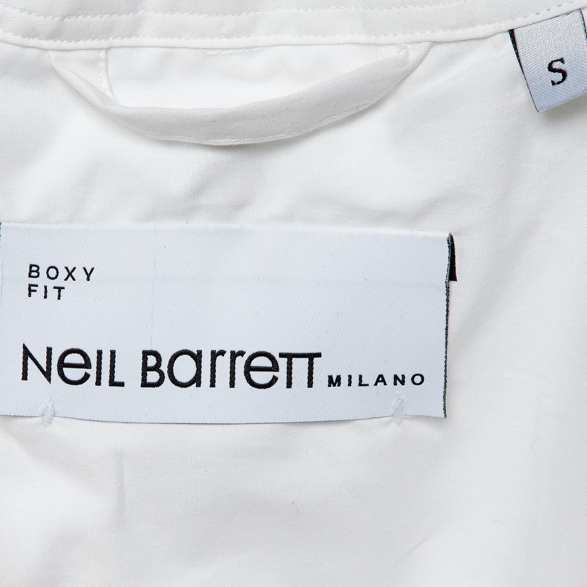 Neil Barrett White Cotton Boxy Fit Short Sleeve Shirt S In Excellent Condition For Sale In Dubai, Al Qouz 2
