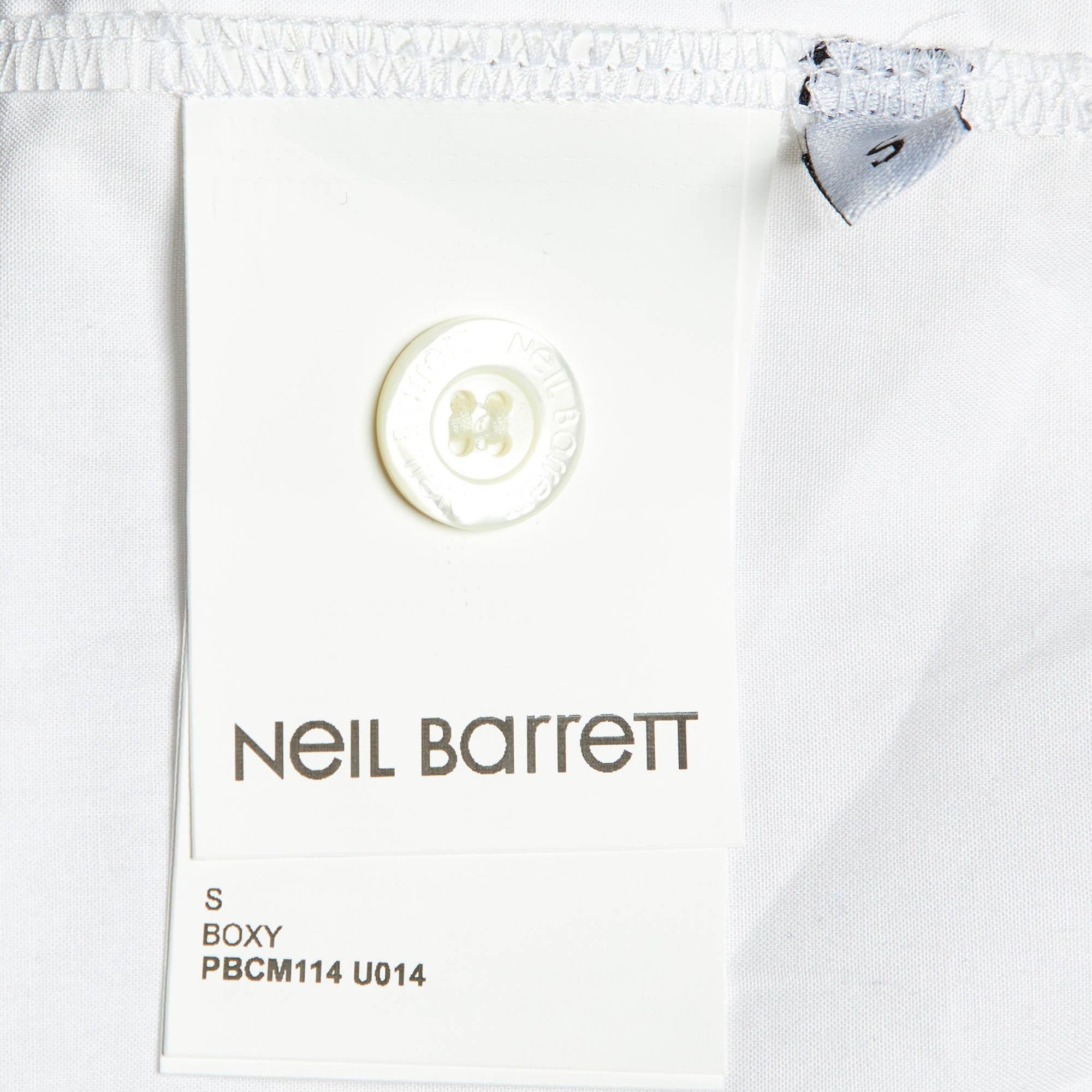 Men's Neil Barrett White Cotton Boxy Fit Short Sleeve Shirt S For Sale