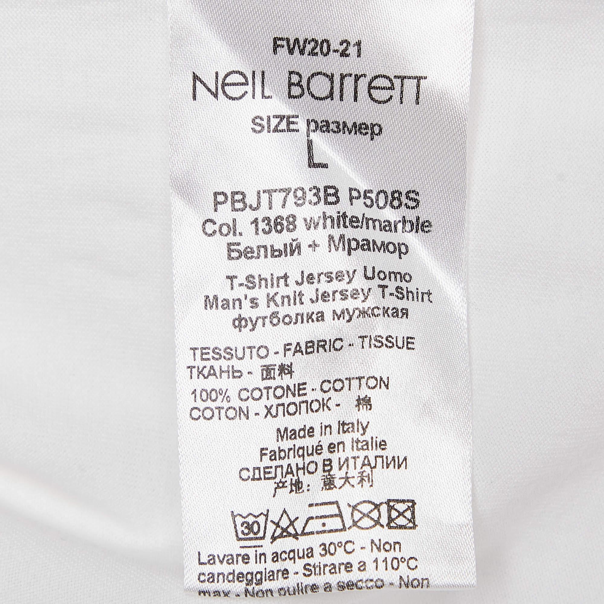 Men's Neil Barrett White Mohawk Warrior Print Cotton T-shirt L