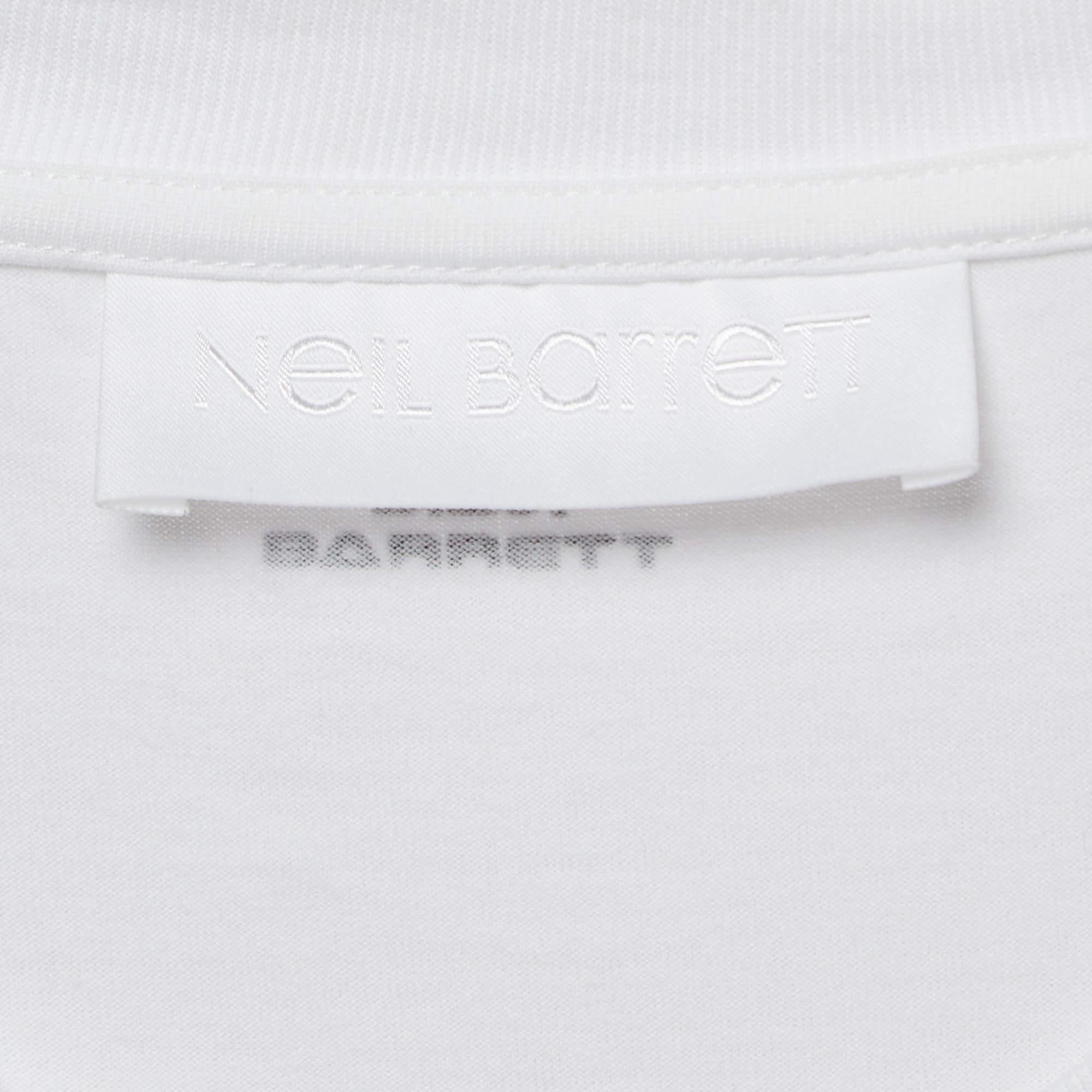 Gray Neil Barrett White Printed Cotton Knit T-Shirt XXL For Sale