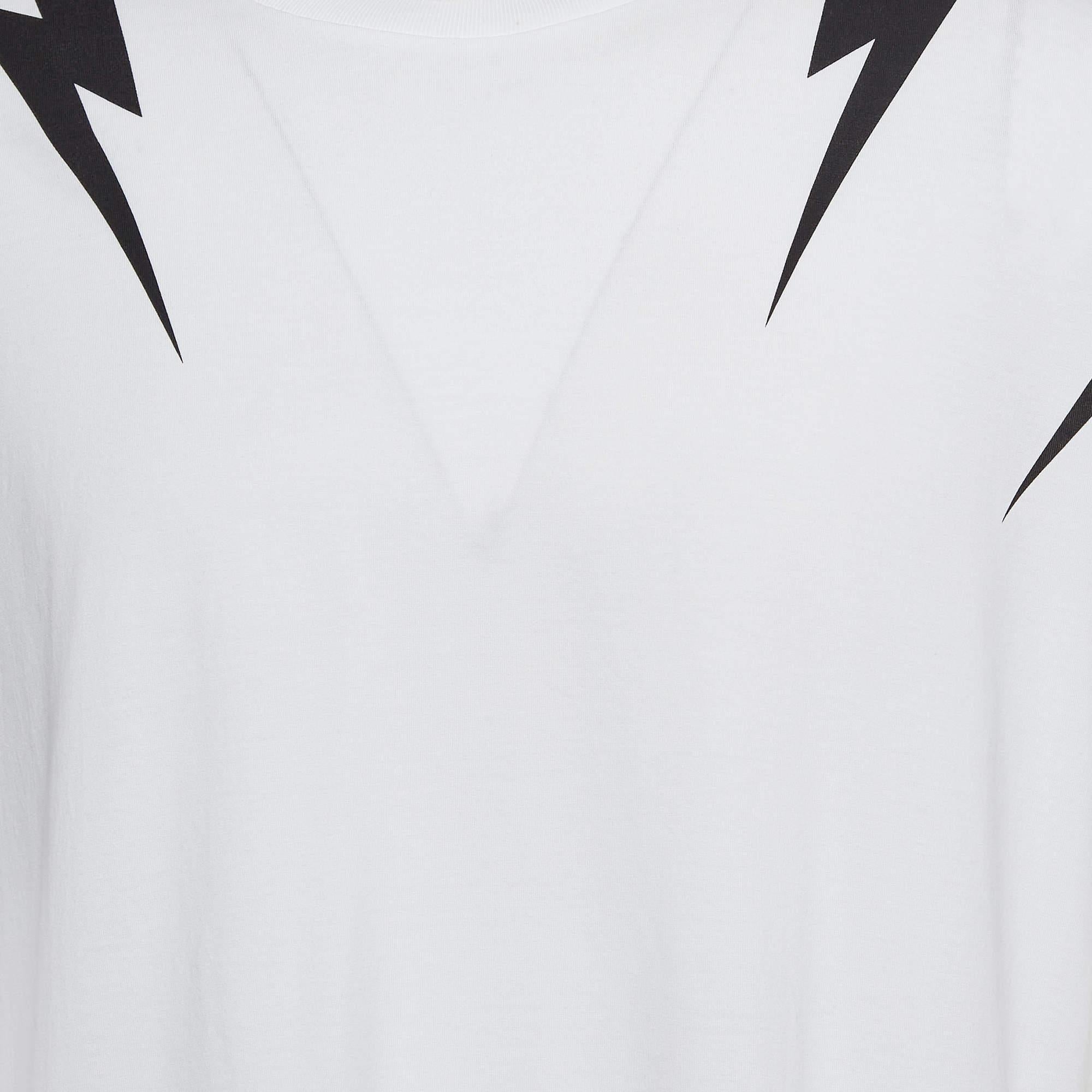 Neil Barrett White Printed Cotton Knit T-Shirt XXL In Good Condition For Sale In Dubai, Al Qouz 2