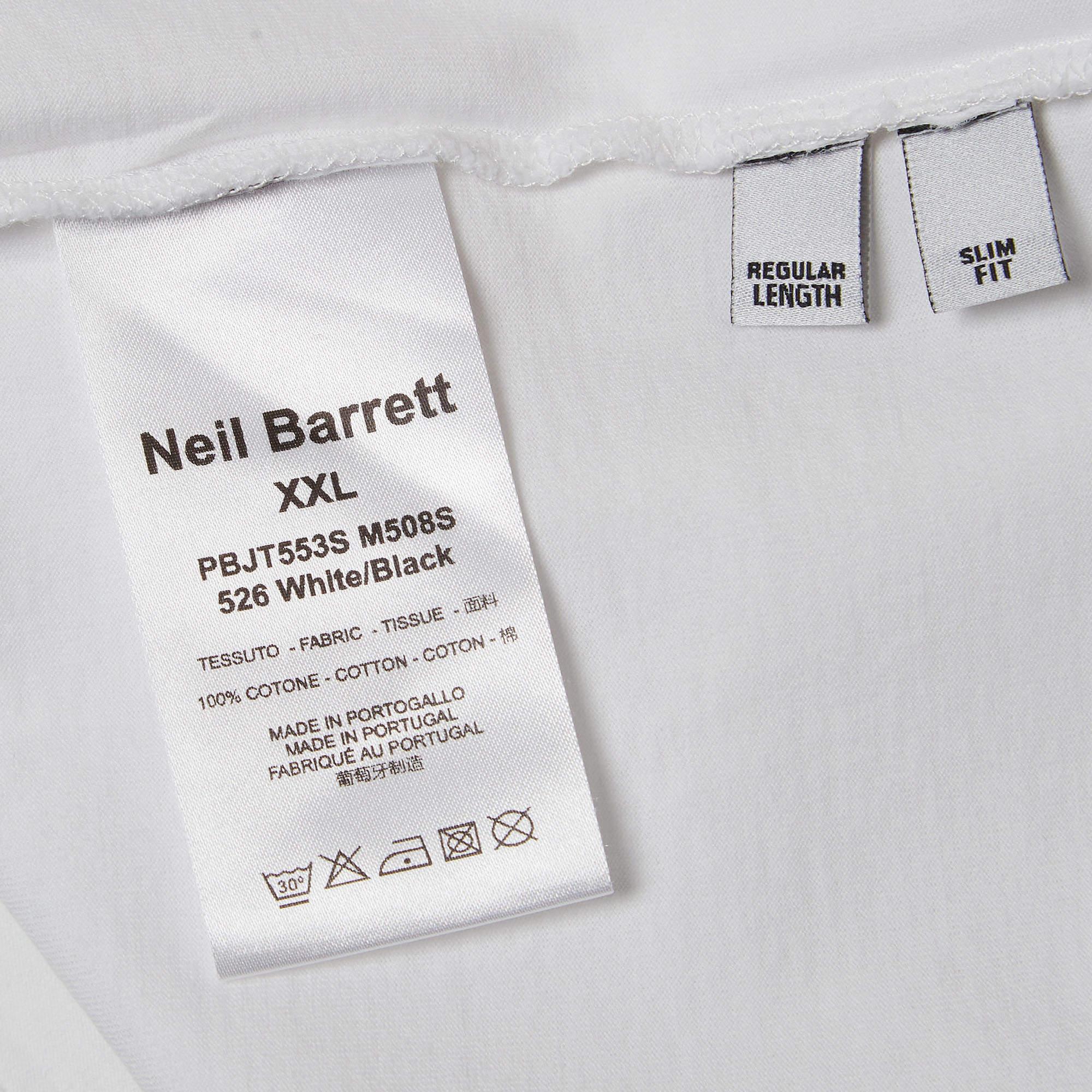 Neil Barrett White Printed Cotton Knit T-Shirt XXL For Sale 2
