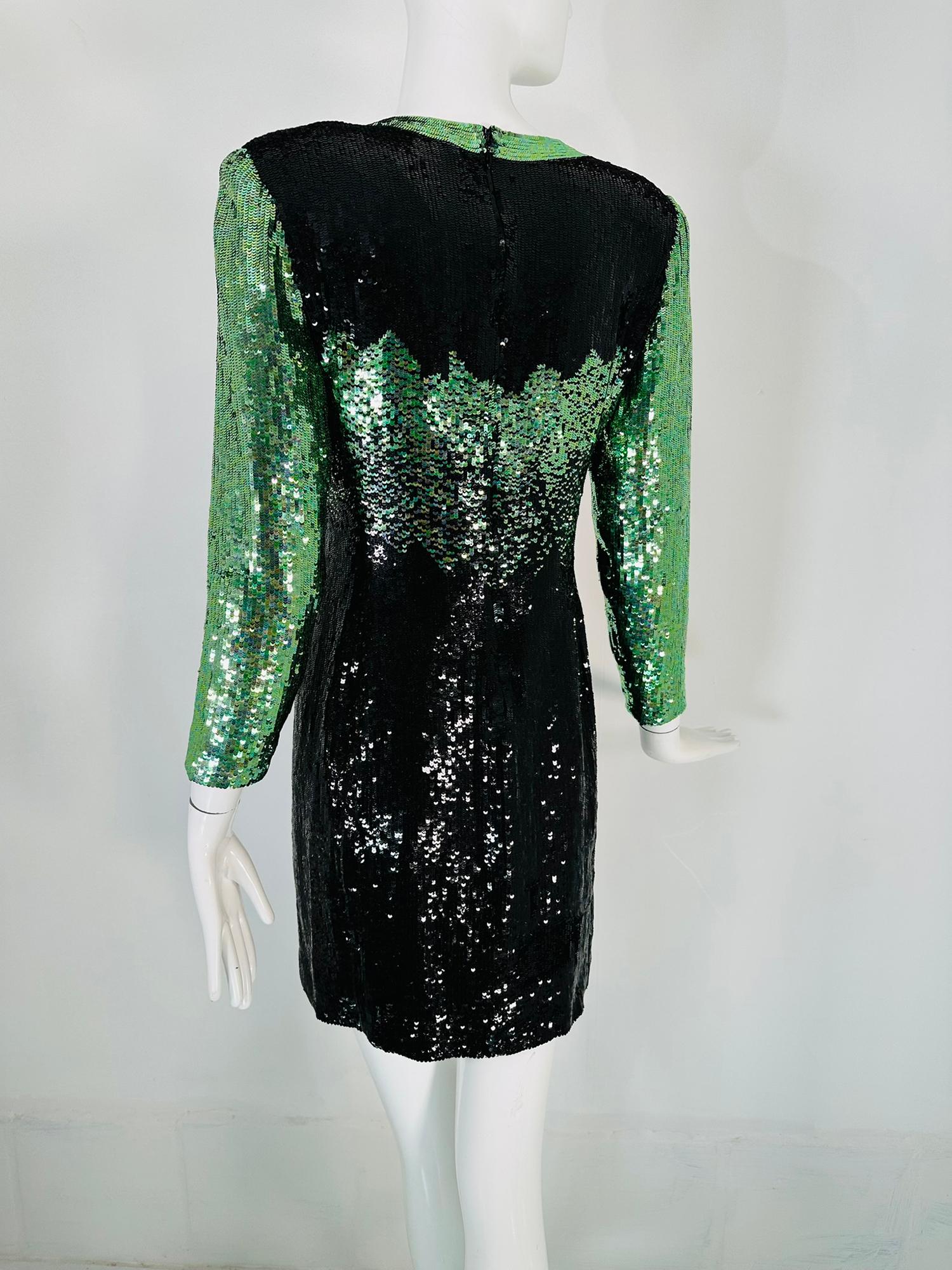 Neil Beiff Black & Green Totally Sequined Cocktail Dress  For Sale 6
