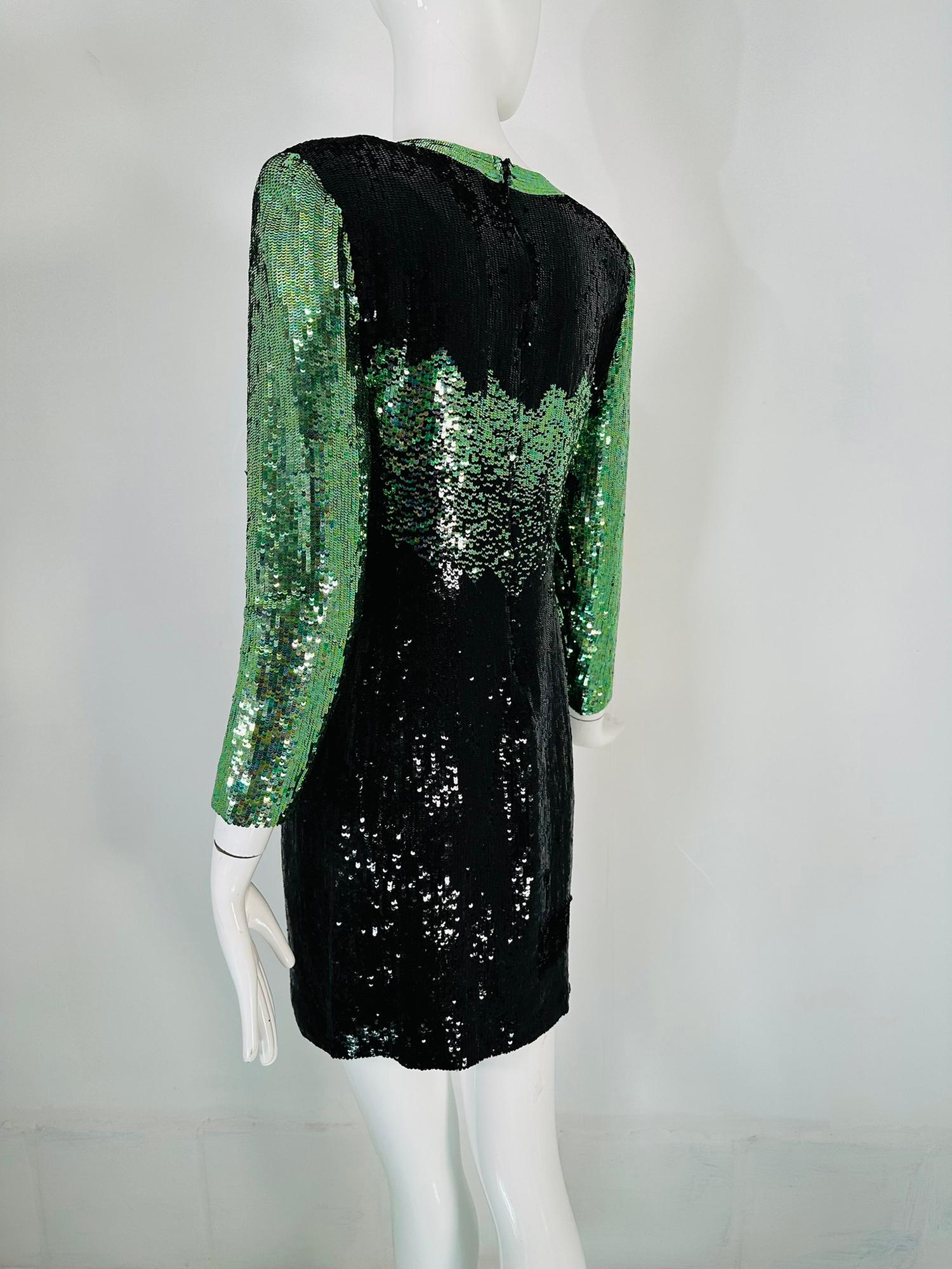 Neil Beiff Black & Green Totally Sequined Cocktail Dress  For Sale 7