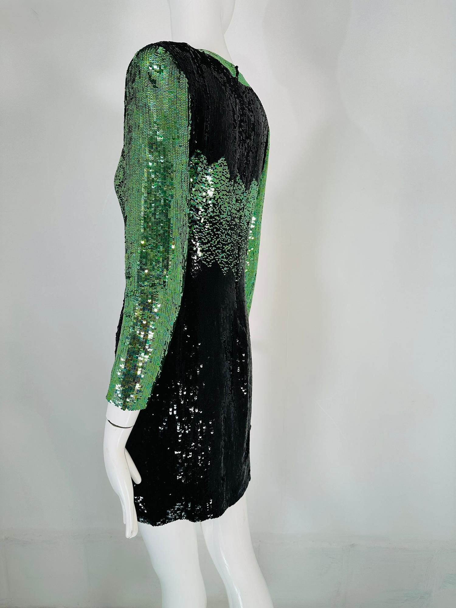 Neil Beiff Black & Green Totally Sequined Cocktail Dress  For Sale 8
