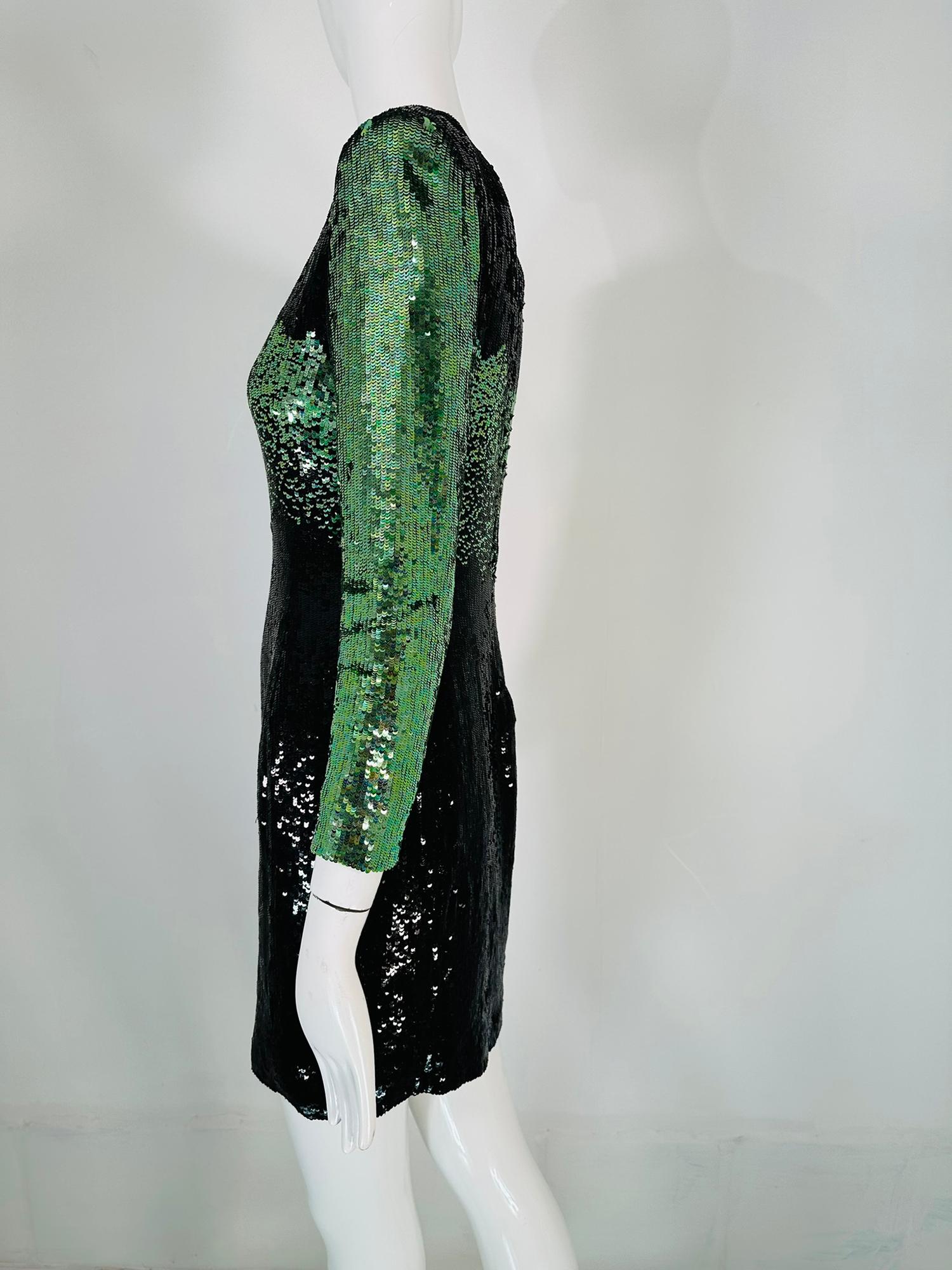 Neil Beiff Black & Green Totally Sequined Cocktail Dress  For Sale 9