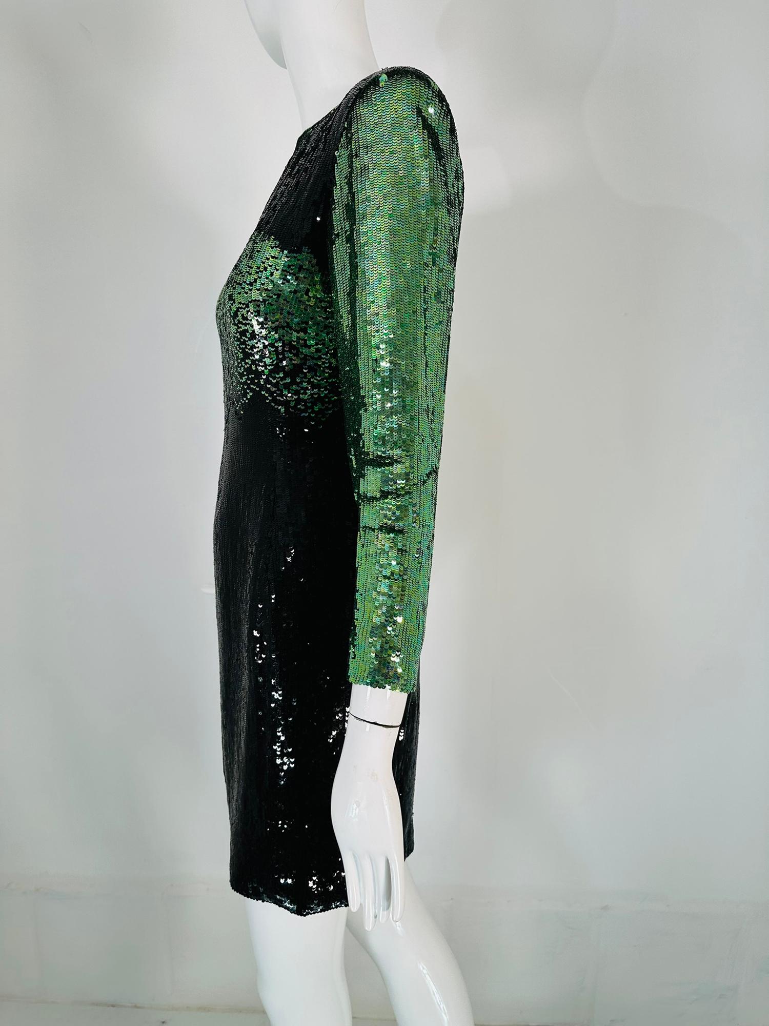 Neil Beiff Black & Green Totally Sequined Cocktail Dress  For Sale 10