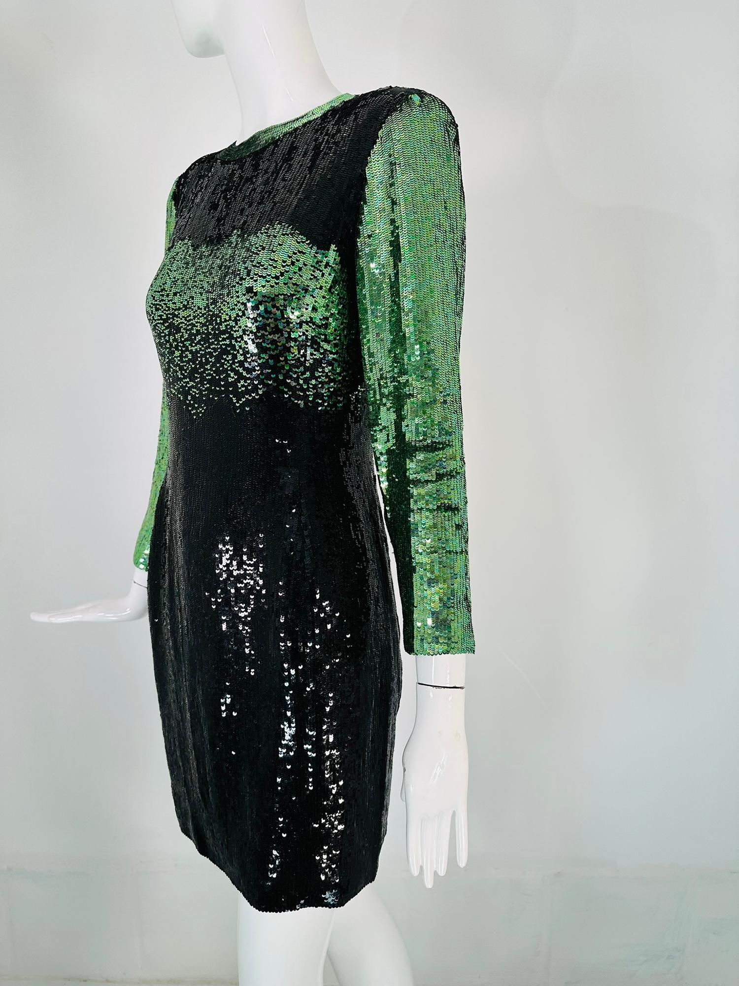 Neil Beiff Black & Green Totally Sequined Cocktail Dress  For Sale 11