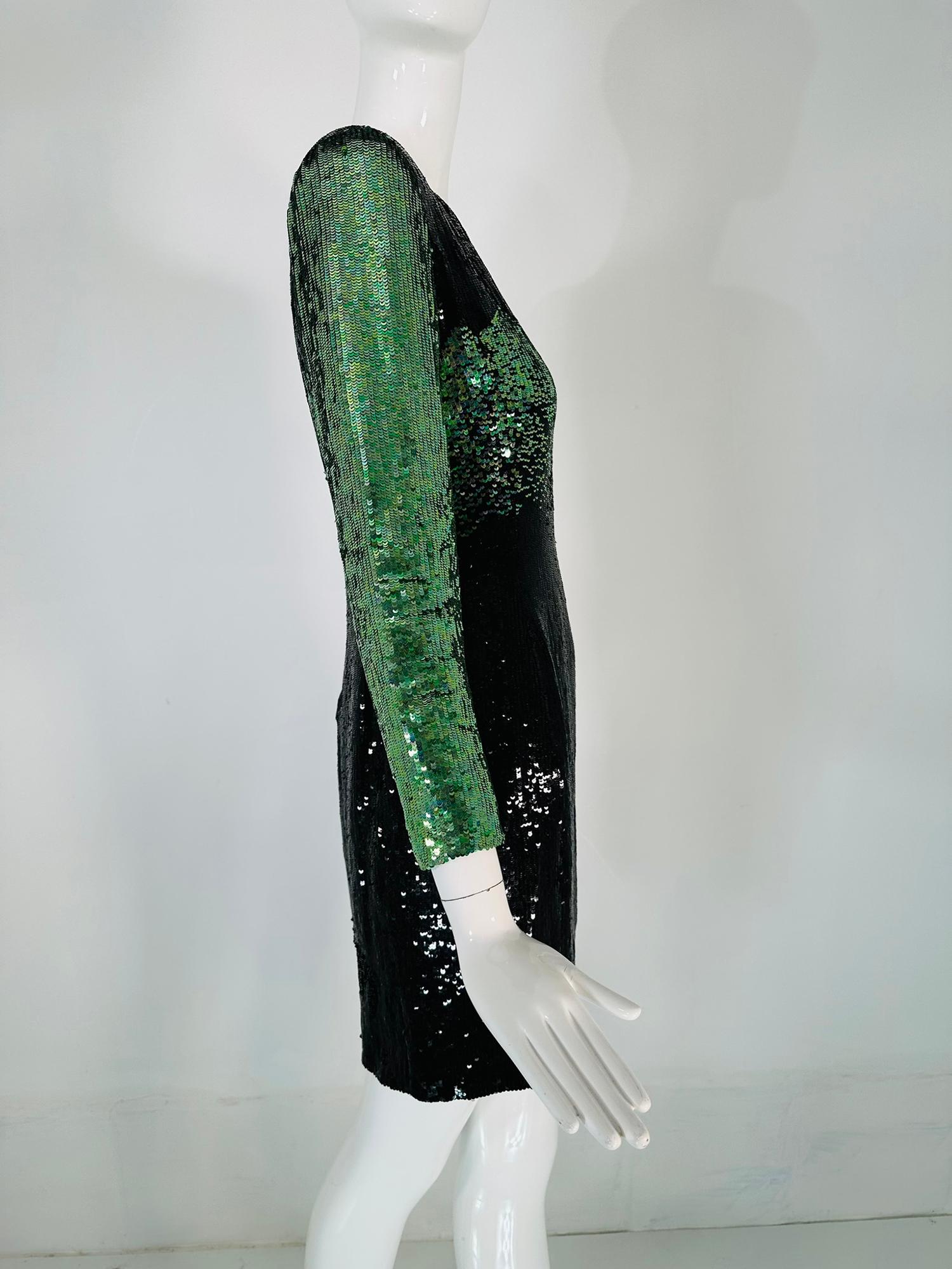 Women's Neil Beiff Black & Green Totally Sequined Cocktail Dress  For Sale