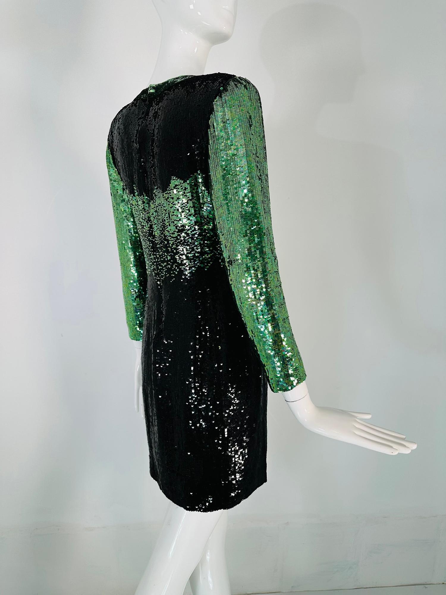 Neil Beiff Black & Green Totally Sequined Cocktail Dress  For Sale 1