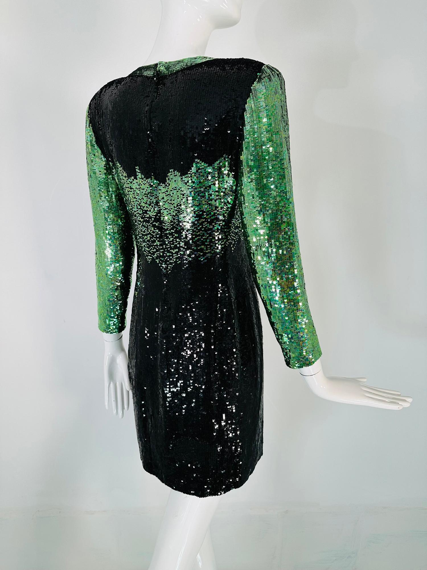 Neil Beiff Black & Green Totally Sequined Cocktail Dress  For Sale 2