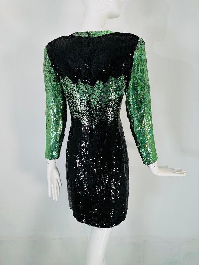 green emerald velvet dress Green Sequined Dress with Black Fabric and Gold Waist Belt main image 0