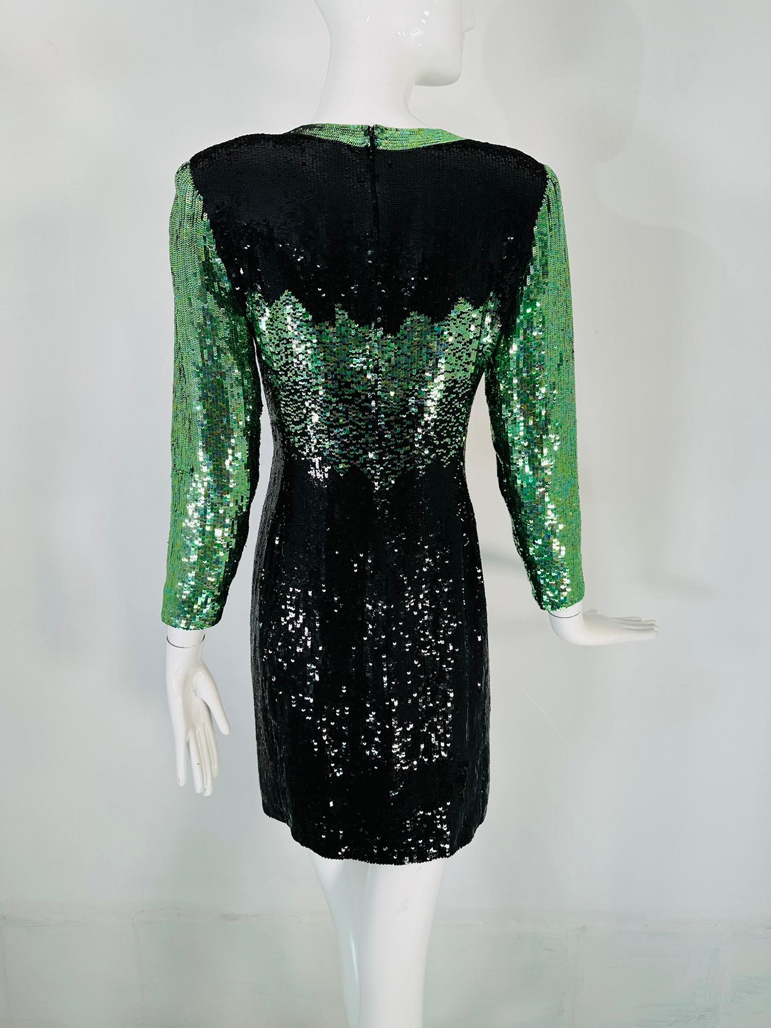 Neil Beiff Black & Green Totally Sequined Cocktail Dress  For Sale 4