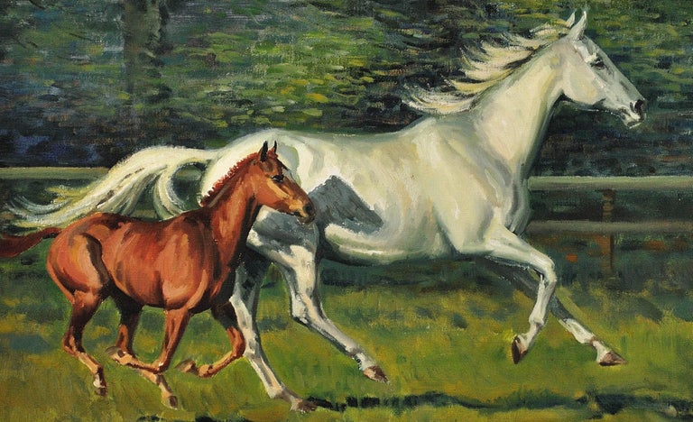 Neil Cawthorne Grey Mare With Foal Modern British Equestrian