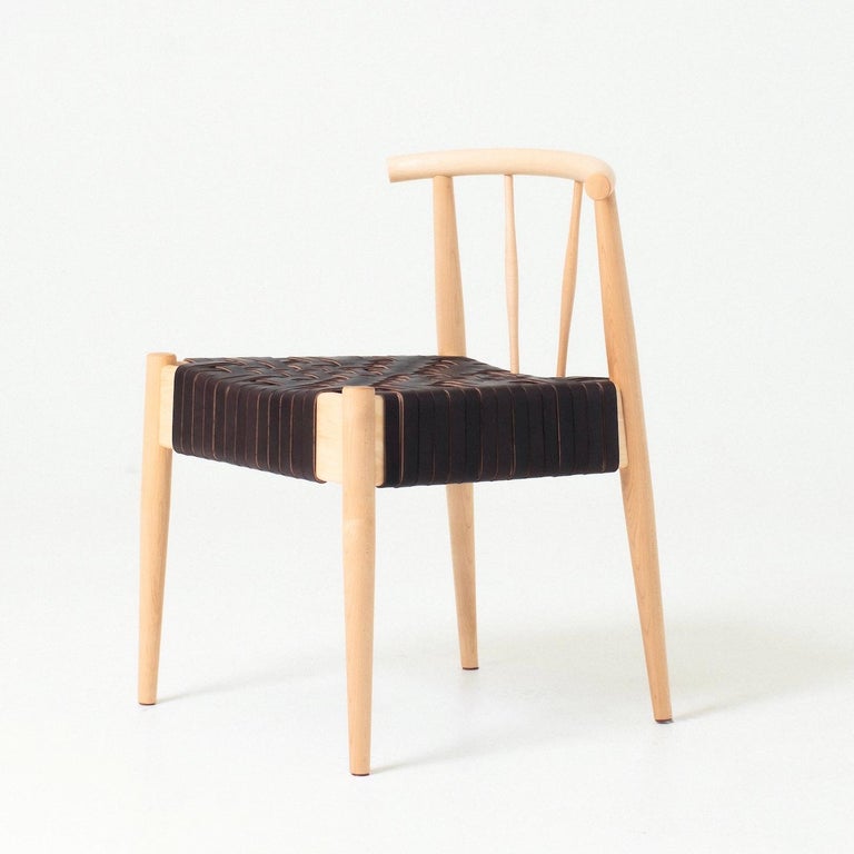 Neil Chair, Modern Wood and Leather Weave Dining Chair For Sale at 1stDibs