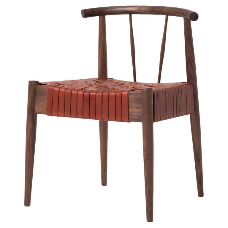 Neil Chair, Modern Wood and Leather Weave Dining Chair For Sale at 1stDibs