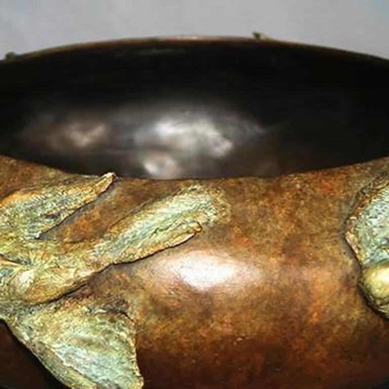 Drifters Bowl (bronze, bowl, sculpture, birds) - Gold Abstract Sculpture by Neil Clifford