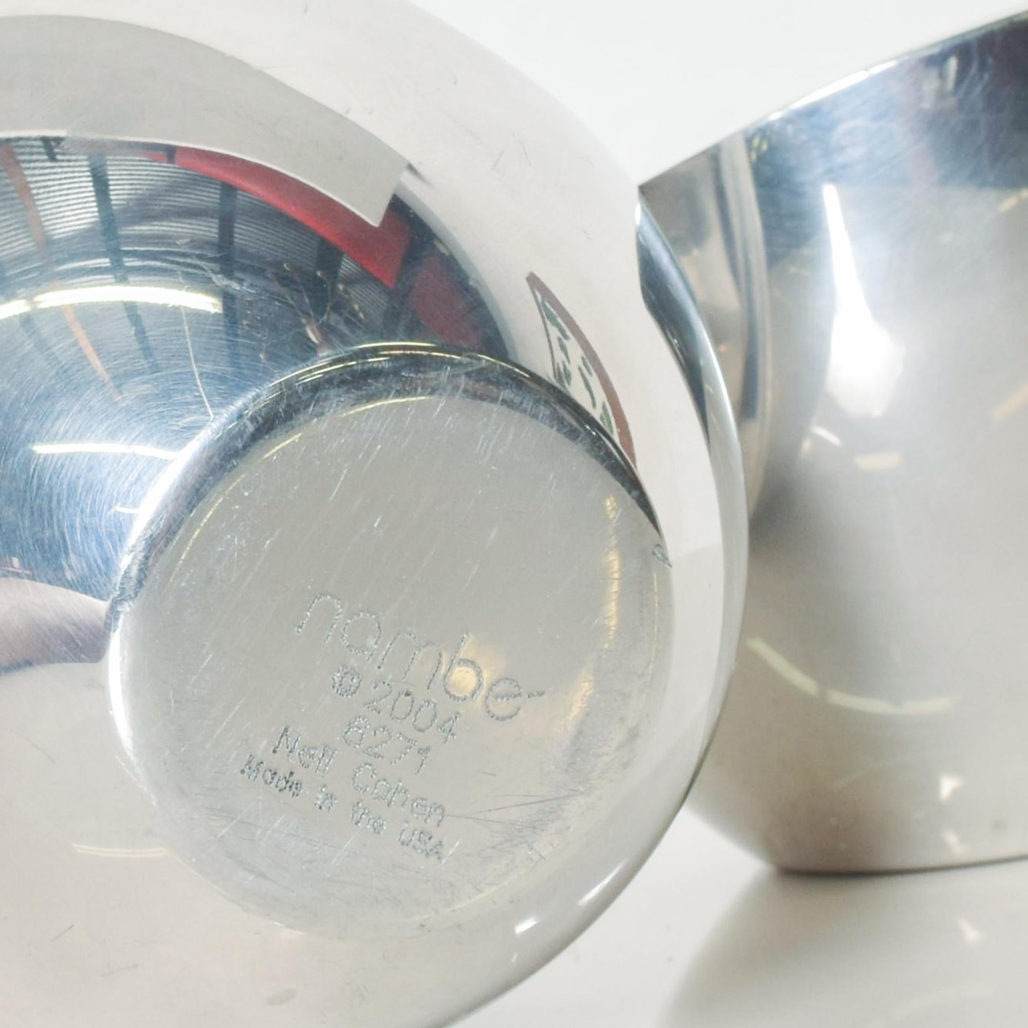 Neil Cohen Sculptural Silver NAMBE Petite Pair Modern Chic Condiment Bowls 1