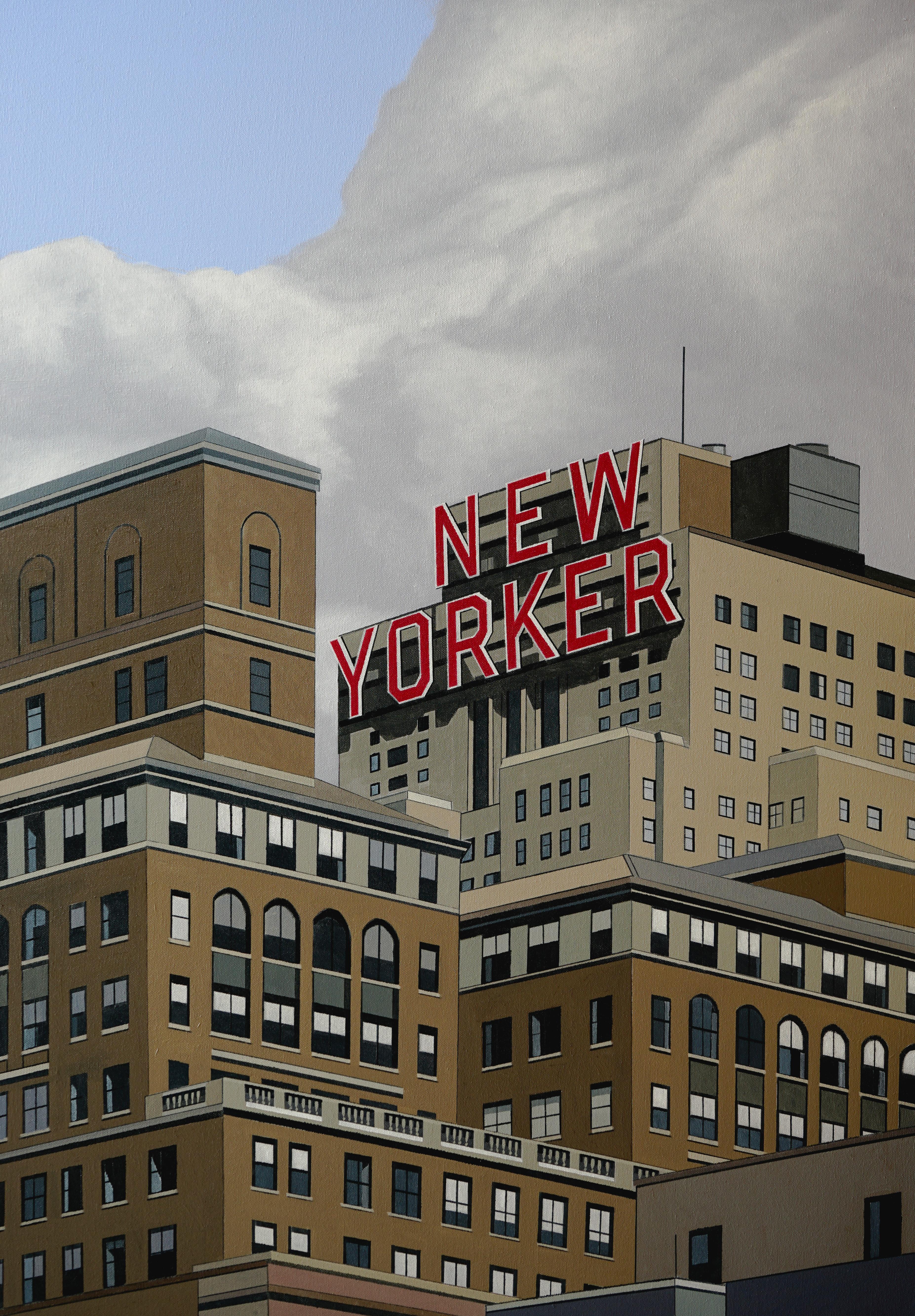 "New Yorker" (2022) von Neil Douglas ist ein handgefertigtes Originalgemälde, das eine Stadtlandschaft darstellt. Dieses Gemälde misst im Rahmen 105 x 75 cm und ist hängefertig.