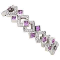 Neil Joseph Geometric Pink Sapphire and Diamond Bracelet