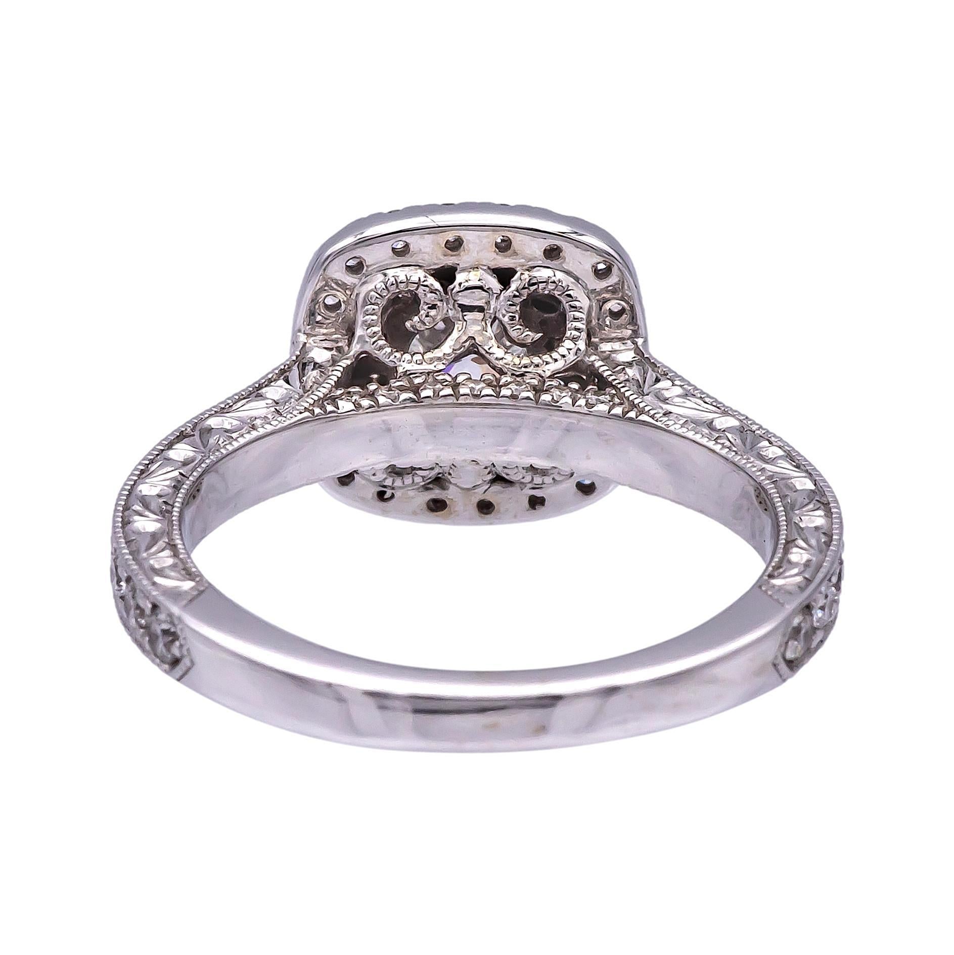 Round Cut Neil Lane 14 Karat White Gold Cluster 0.85 Carat Total Weight Engagement Ring For Sale
