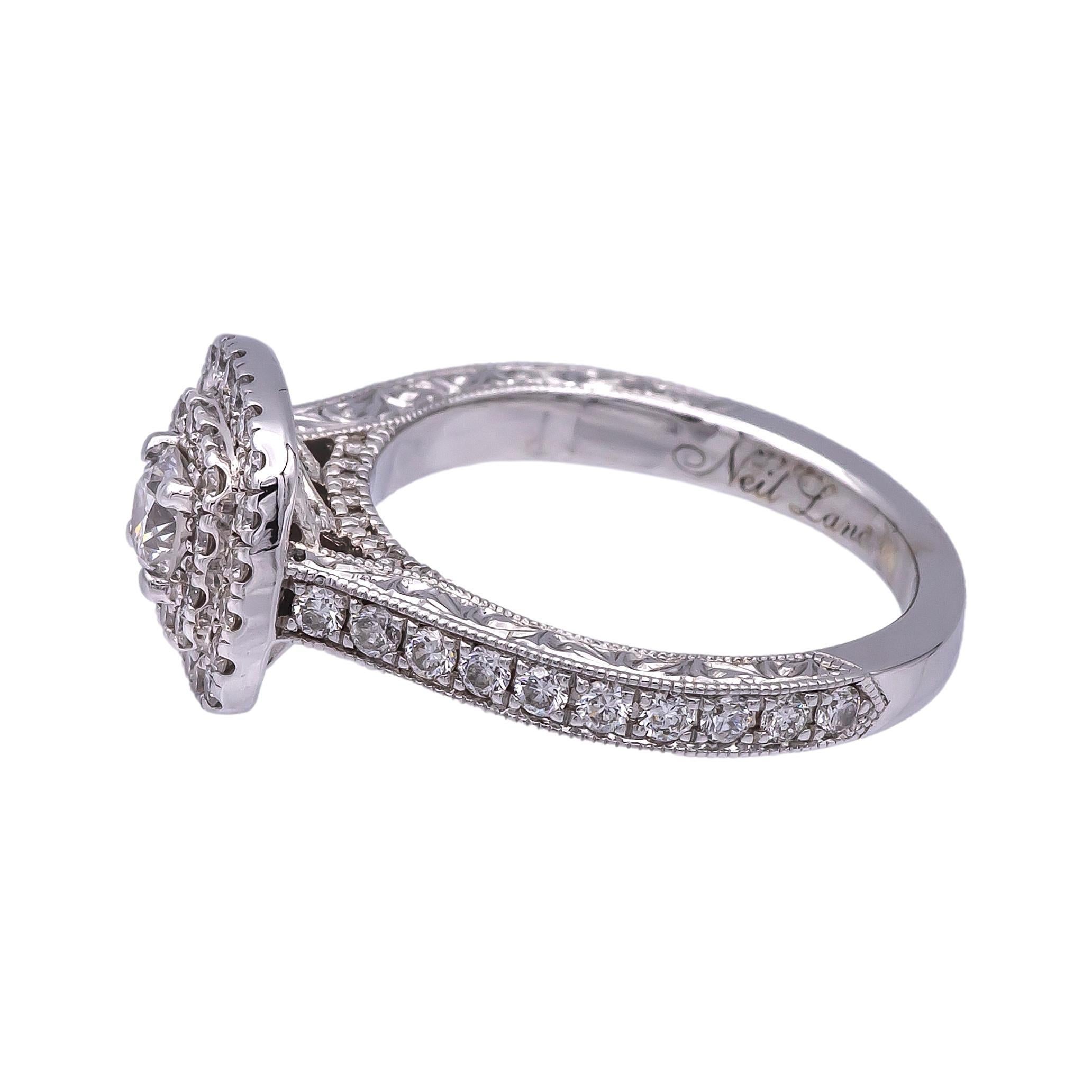 Neil Lane 14 Karat White Gold Cluster 0.85 Carat Total Weight Engagement Ring For Sale 1
