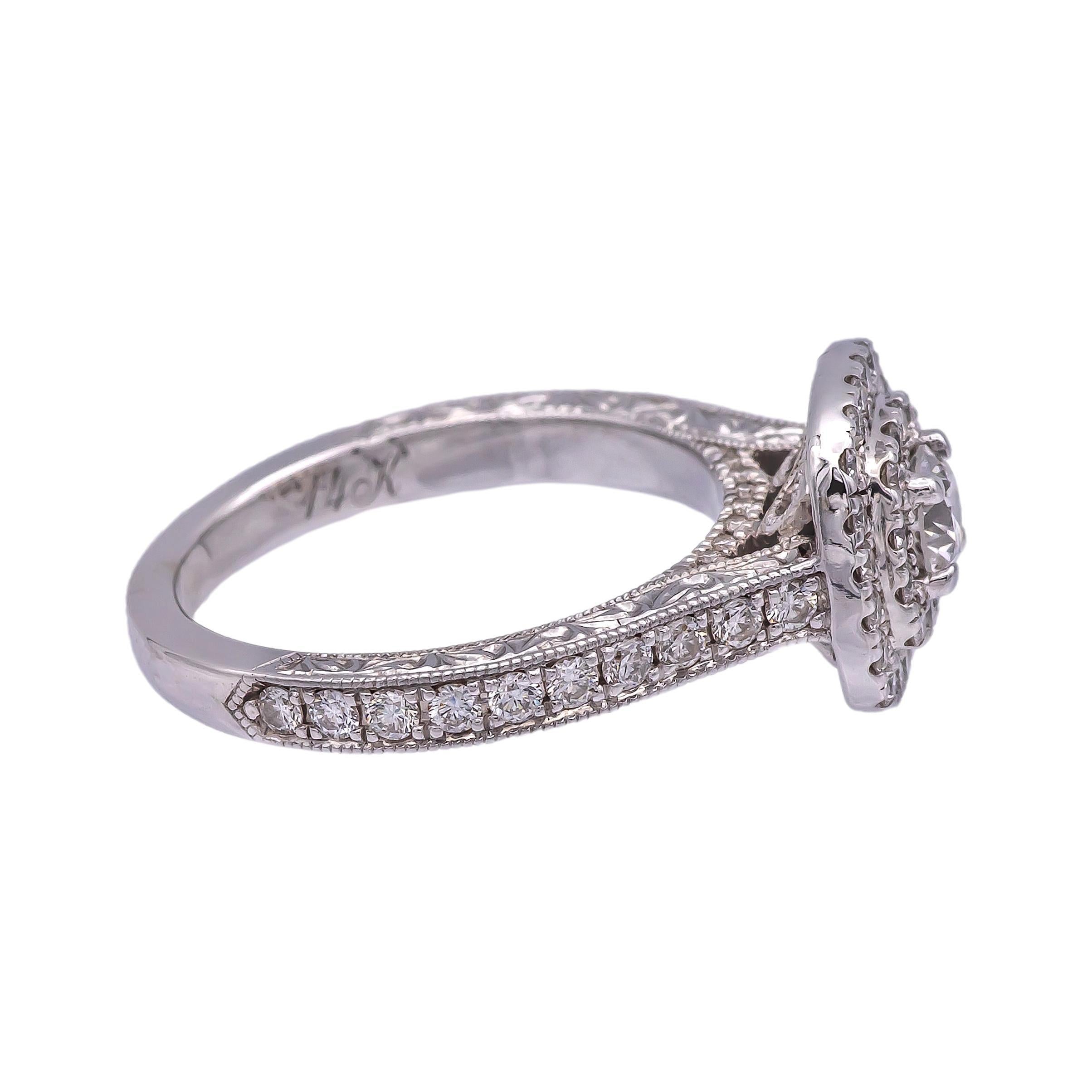 Neil Lane 14 Karat White Gold Cluster 0.85 Carat Total Weight Engagement Ring For Sale 2