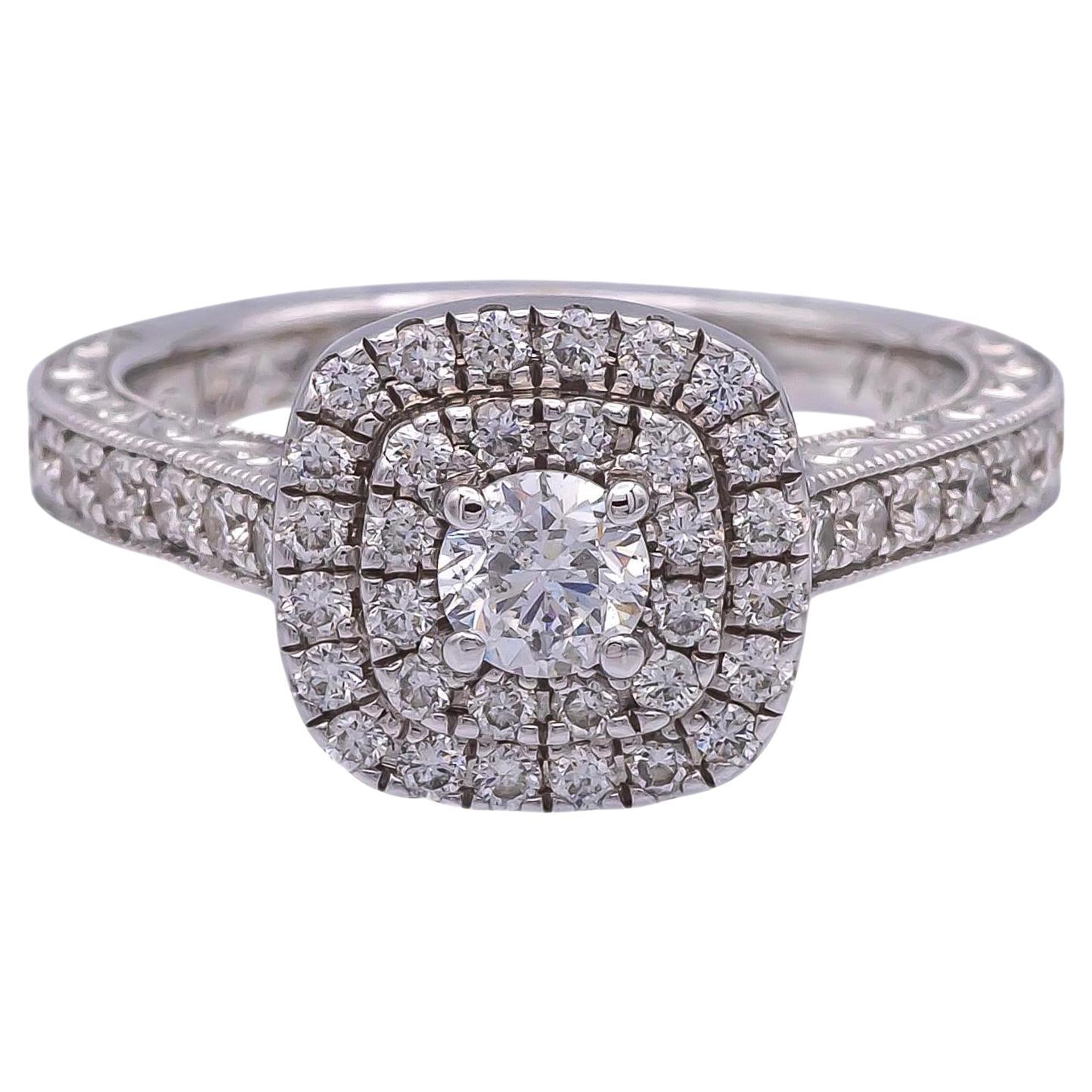 Neil Lane 14 Karat White Gold Cluster 0.85 Carat Total Weight Engagement Ring