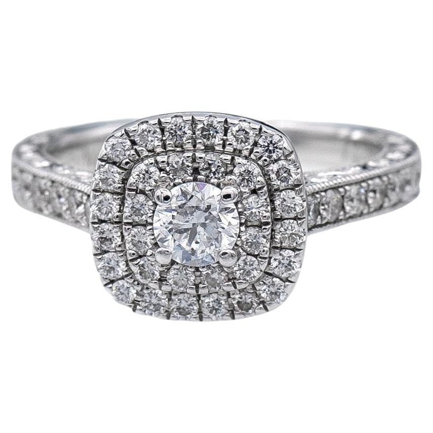 Neil Lane 14 Karat White Gold Cluster 0.85 Carat Total Weight Engagement Ring For Sale