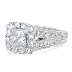 Neil Lane 14 Karat White Gold Cushion Cut Diamond Engagement Ring