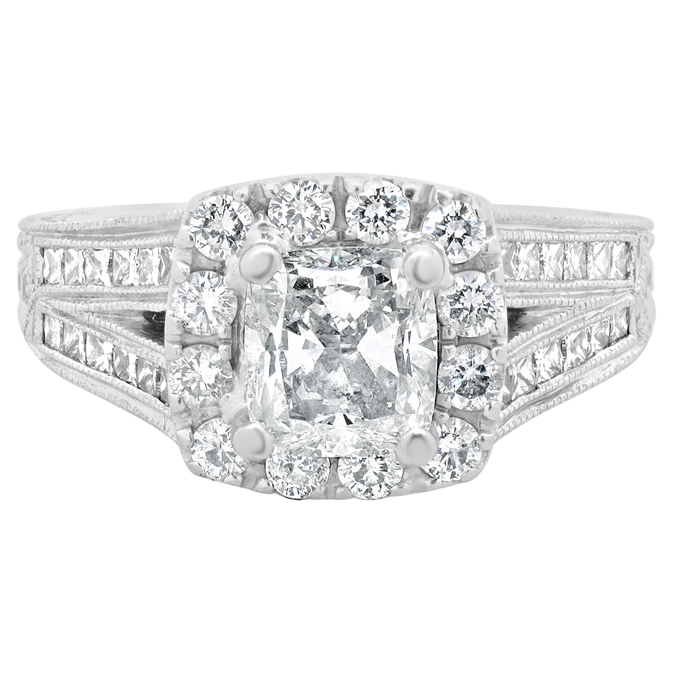 Neil Lane 14 Karat White Gold Cushion Cut Diamond Engagement Ring