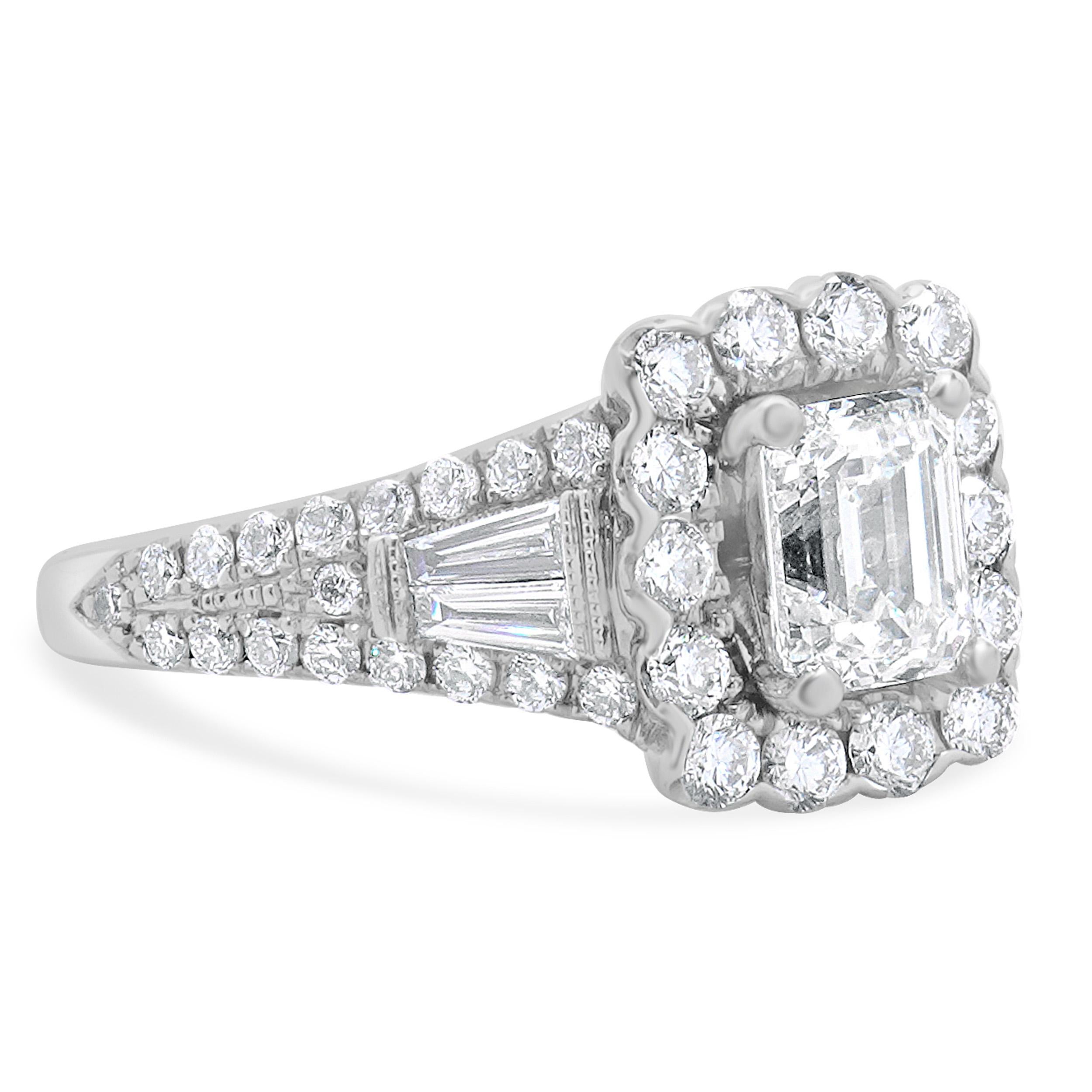 Women's Neil Lane 14 Karat White Gold Emerald Cut Diamond Engagement Ring For Sale