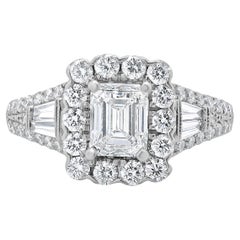 Used Neil Lane 14 Karat White Gold Emerald Cut Diamond Engagement Ring