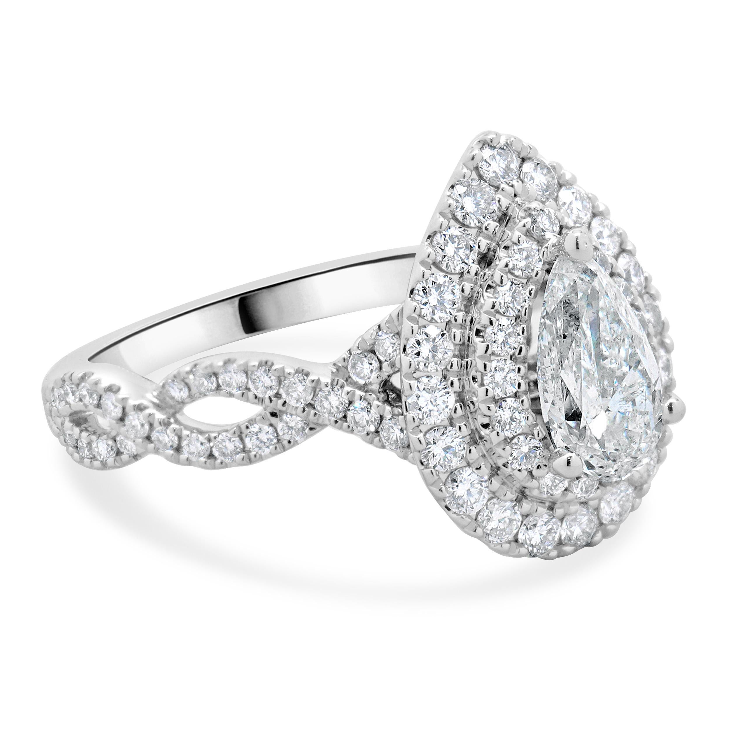 Women's Neil Lane 14 Karat White Gold Pear Cut Diamond Engagement Ring For Sale