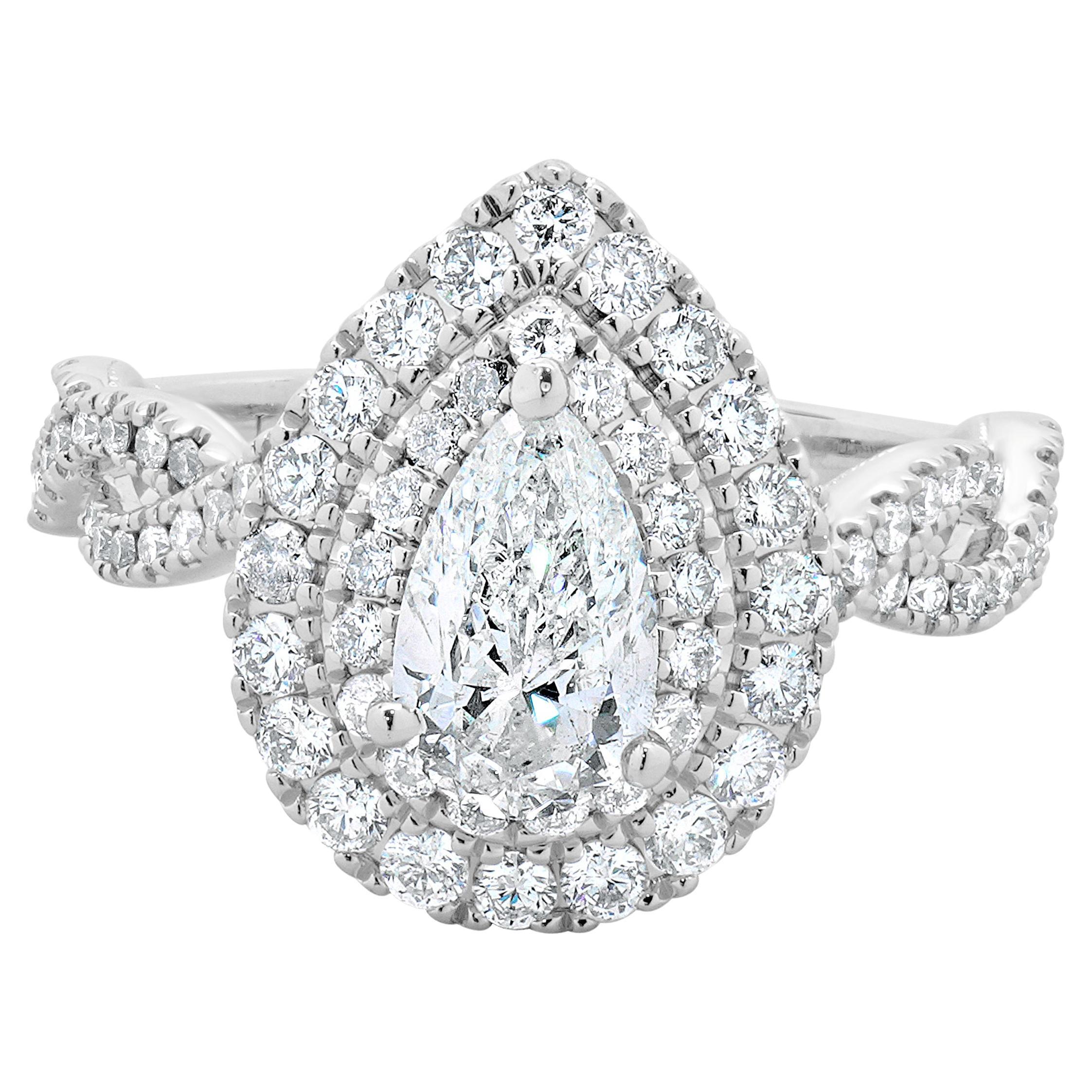 Neil Lane 14 Karat White Gold Pear Cut Diamond Engagement Ring For Sale