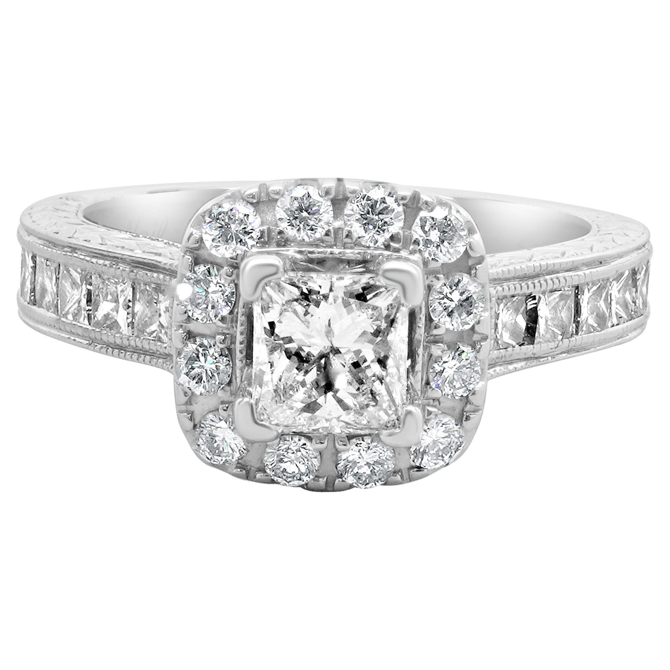 Neil Lane Bague de fiançailles en or blanc 14 carats avec diamant taille princesse en vente