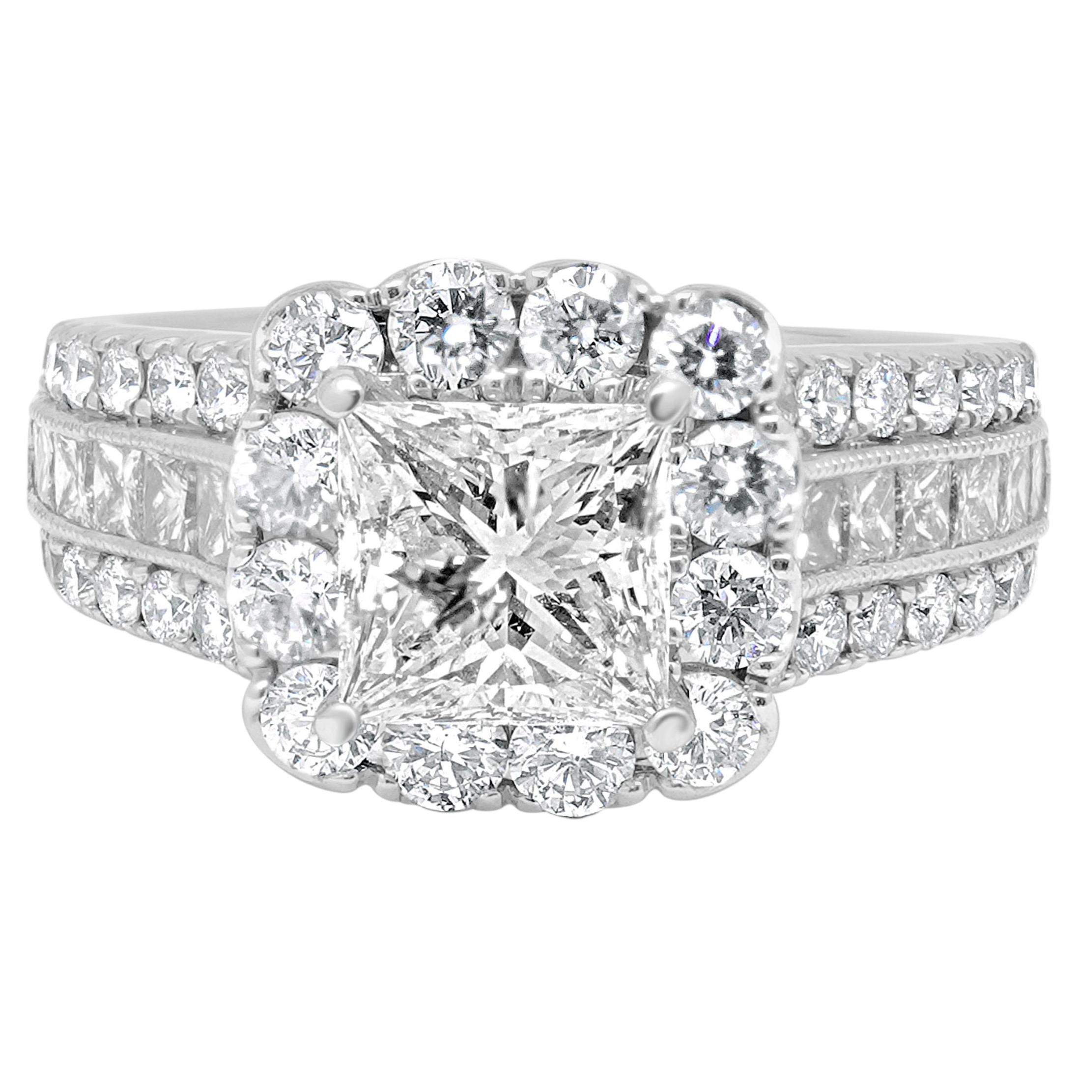 Neil Lane Bague de fiançailles en or blanc 14 carats avec diamant taille princesse