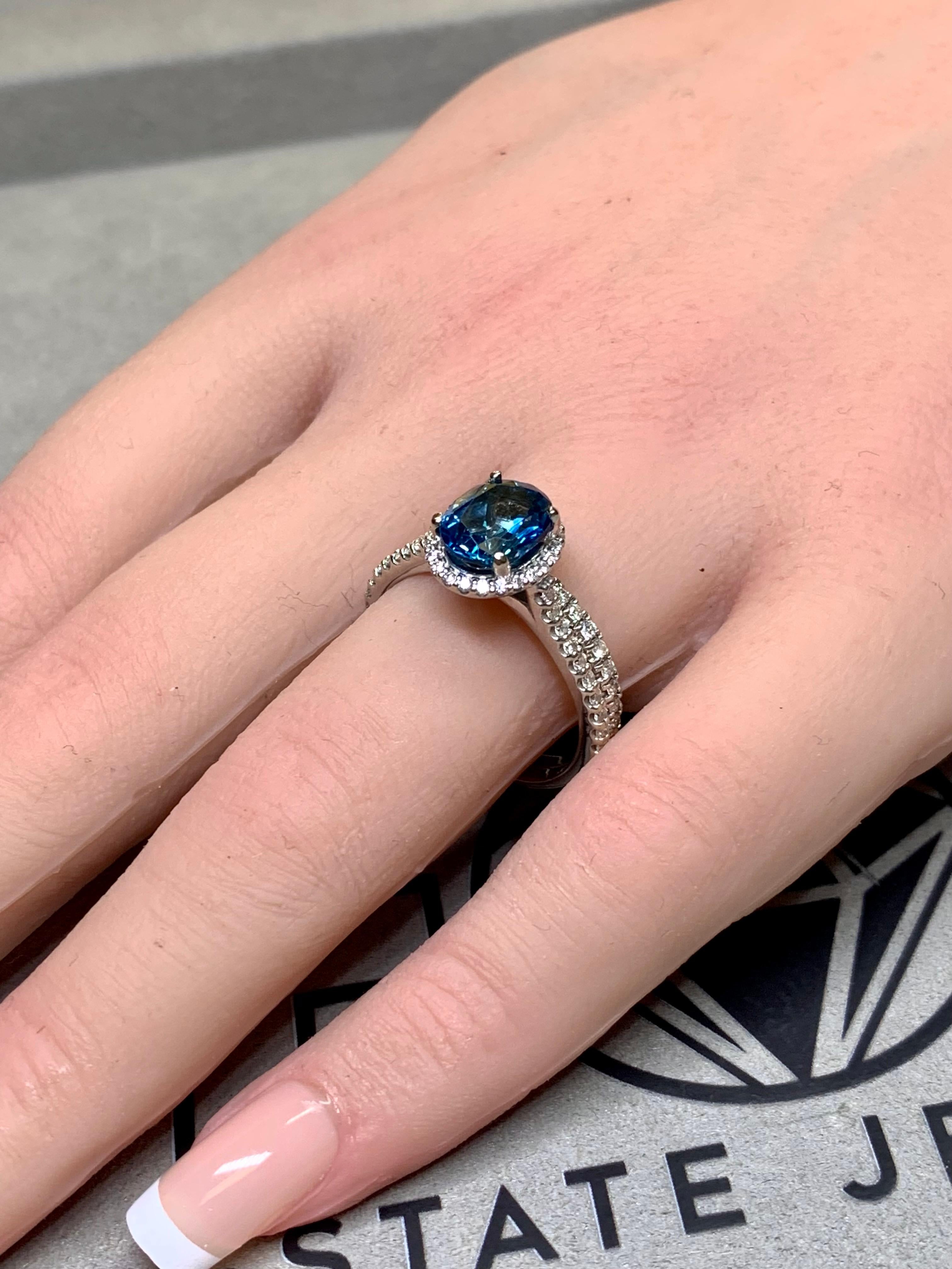 NEIL LANE 14K Diamond Indicolite Blue Tourmaline Solitaire Ring Band Set 3.04ct im Angebot 4