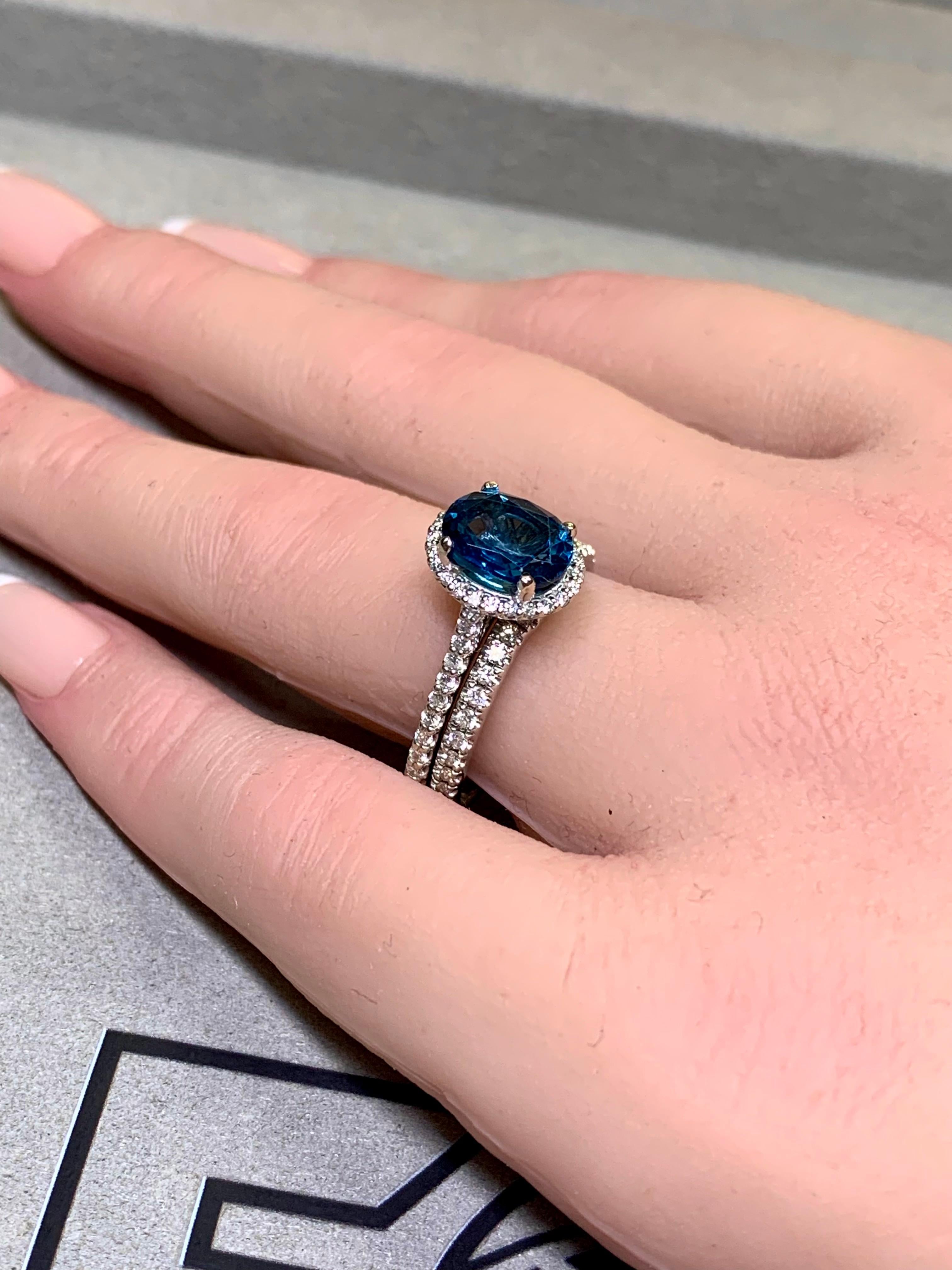 NEIL LANE 14K Diamond Indicolite Blue Tourmaline Solitaire Ring Band Set 3.04ct im Angebot 5