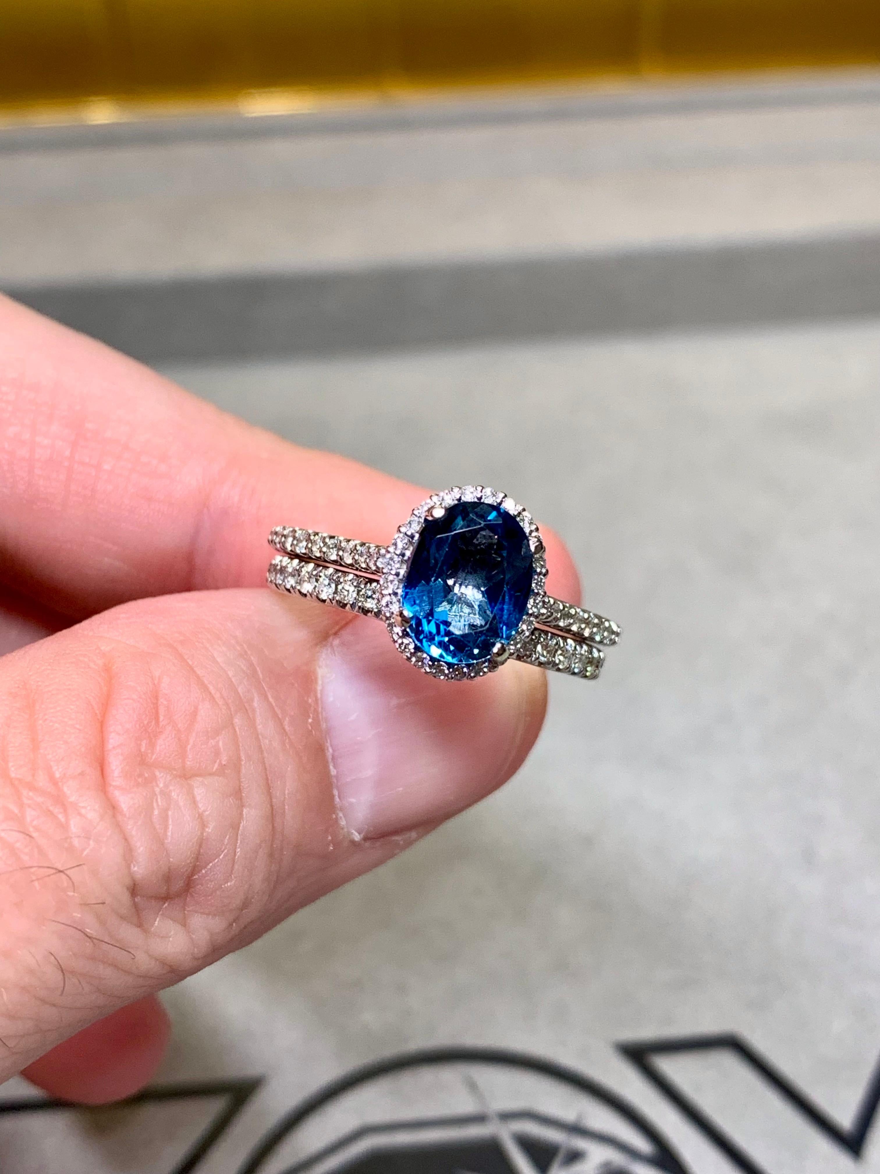 NEIL LANE 14K Diamond Indicolite Blue Tourmaline Solitaire Ring Band Set 3.04ct im Angebot 6