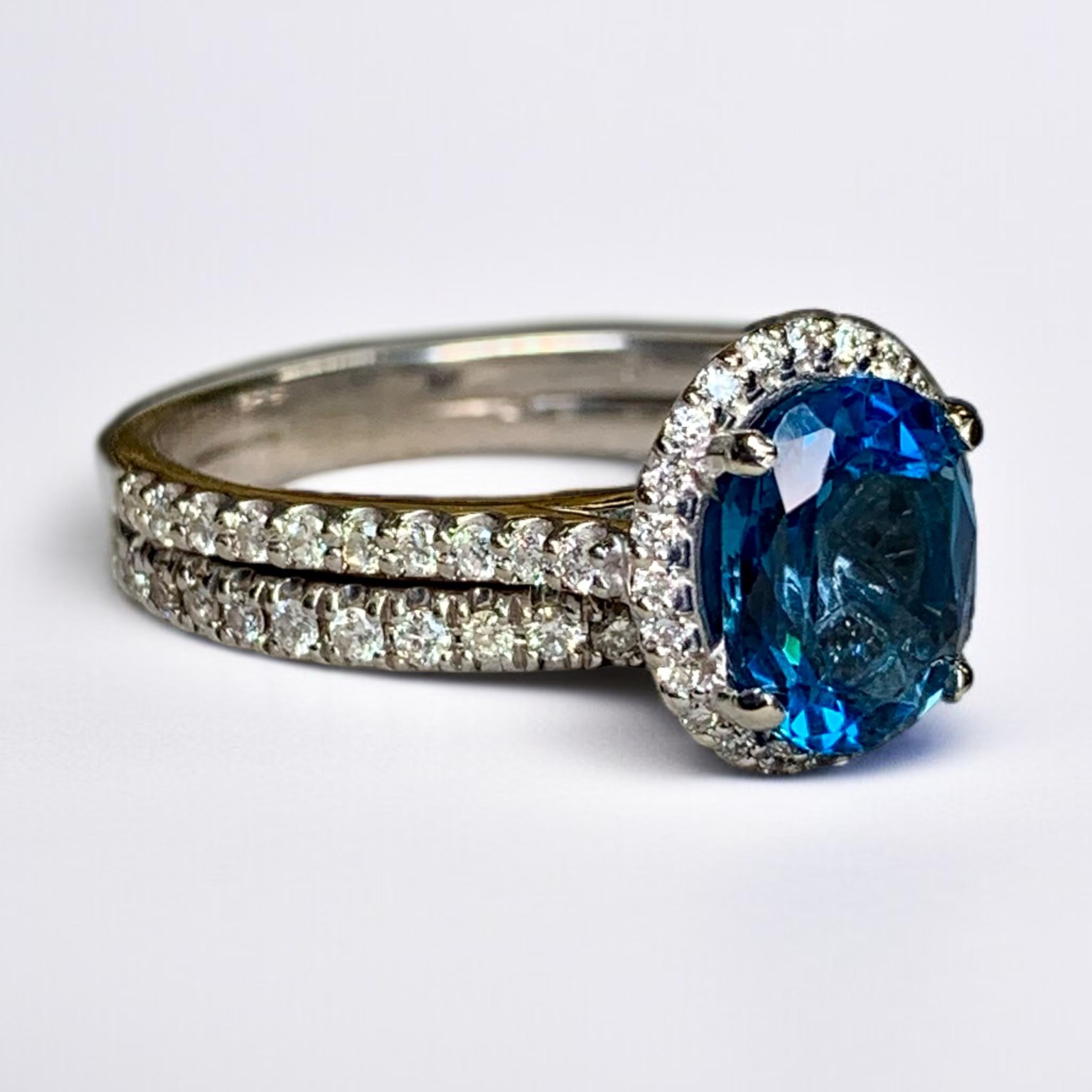 NEIL LANE 14K Diamond Indicolite Blue Tourmaline Solitaire Ring Band Set 3.04ct im Angebot 1