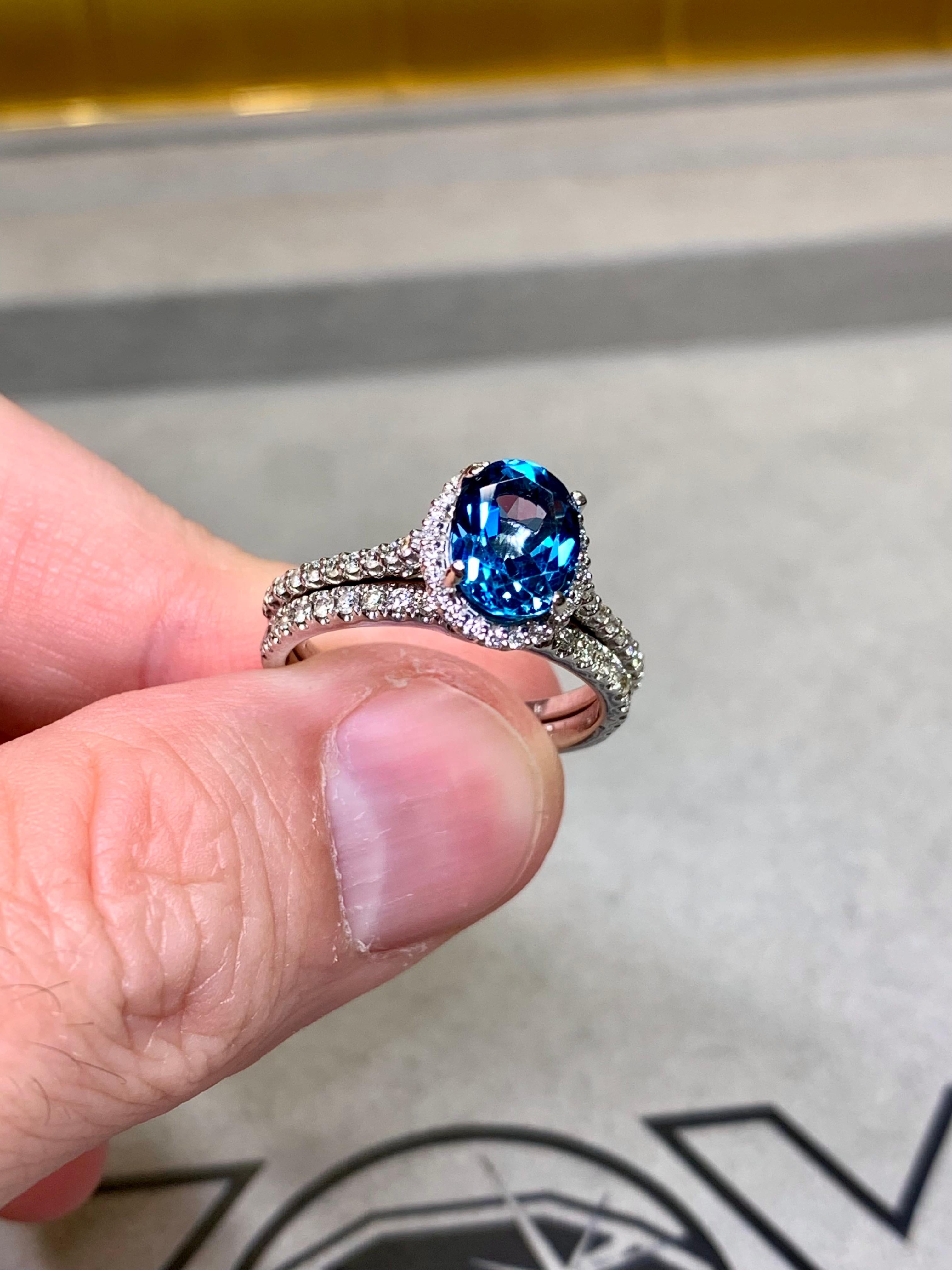 NEIL LANE 14K Diamond Indicolite Blue Tourmaline Solitaire Ring Band Set 3.04ct im Angebot 2