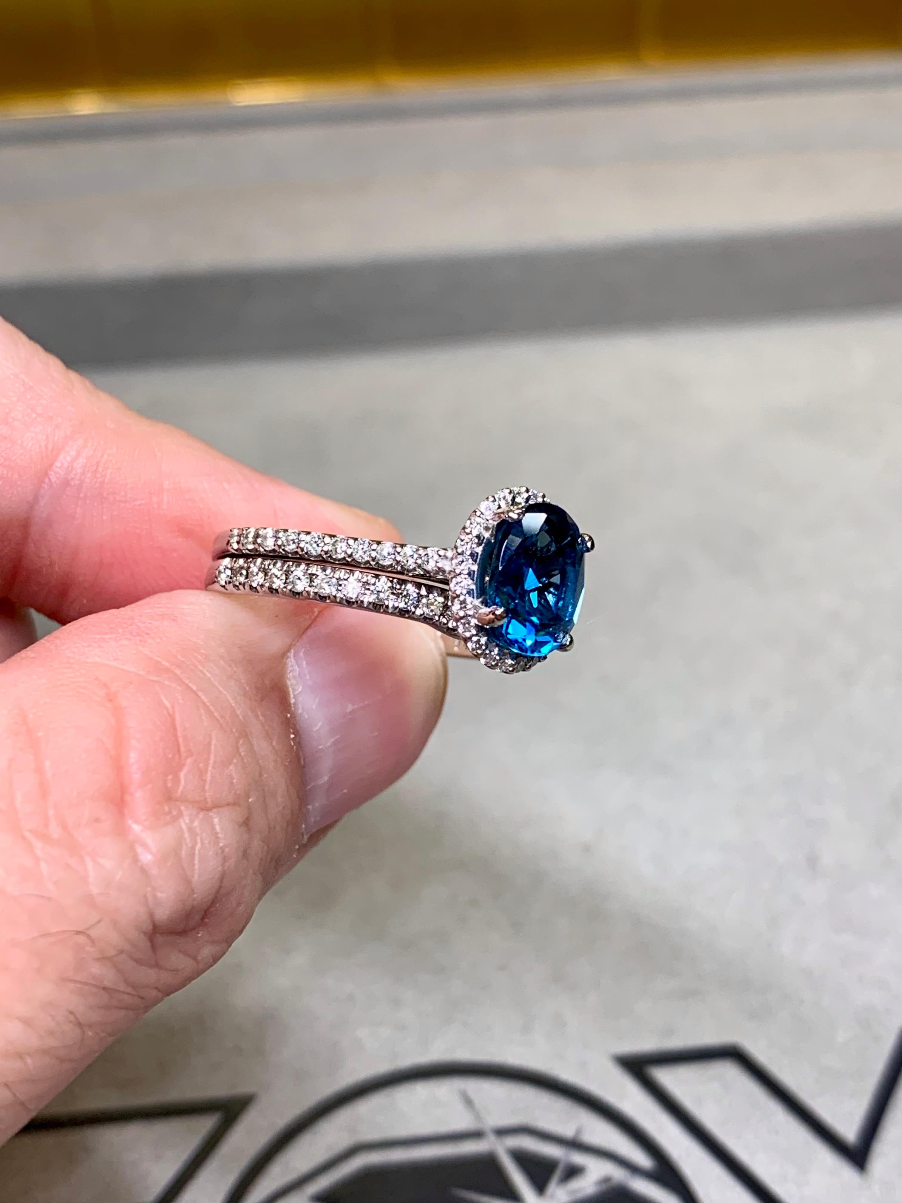 NEIL LANE 14K Diamond Indicolite Blue Tourmaline Solitaire Ring Band Set 3.04ct im Angebot 3