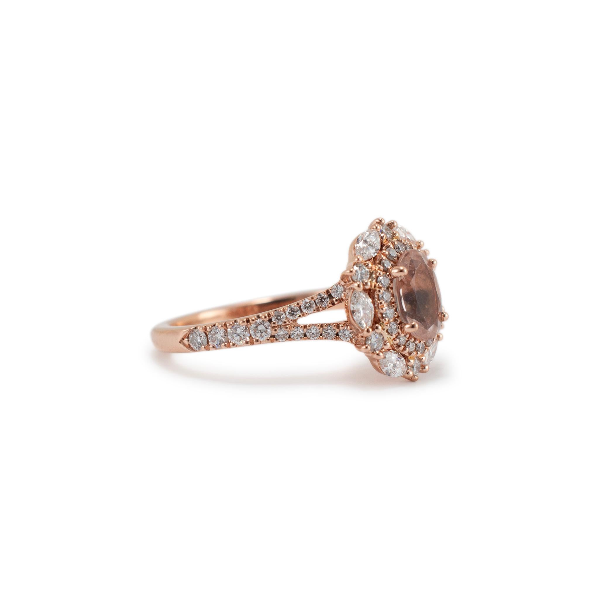 Neil Lane Anillo de Cóctel de Oro Rosa de 14 K con Doble Aureola de Morganita y Diamantes Acentuados en Excelente estado para la venta en Houston, TX