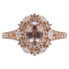Neil Lane 14K Roségold Morganit-Cocktailring mit doppeltem Halo-Akzent und Diamant