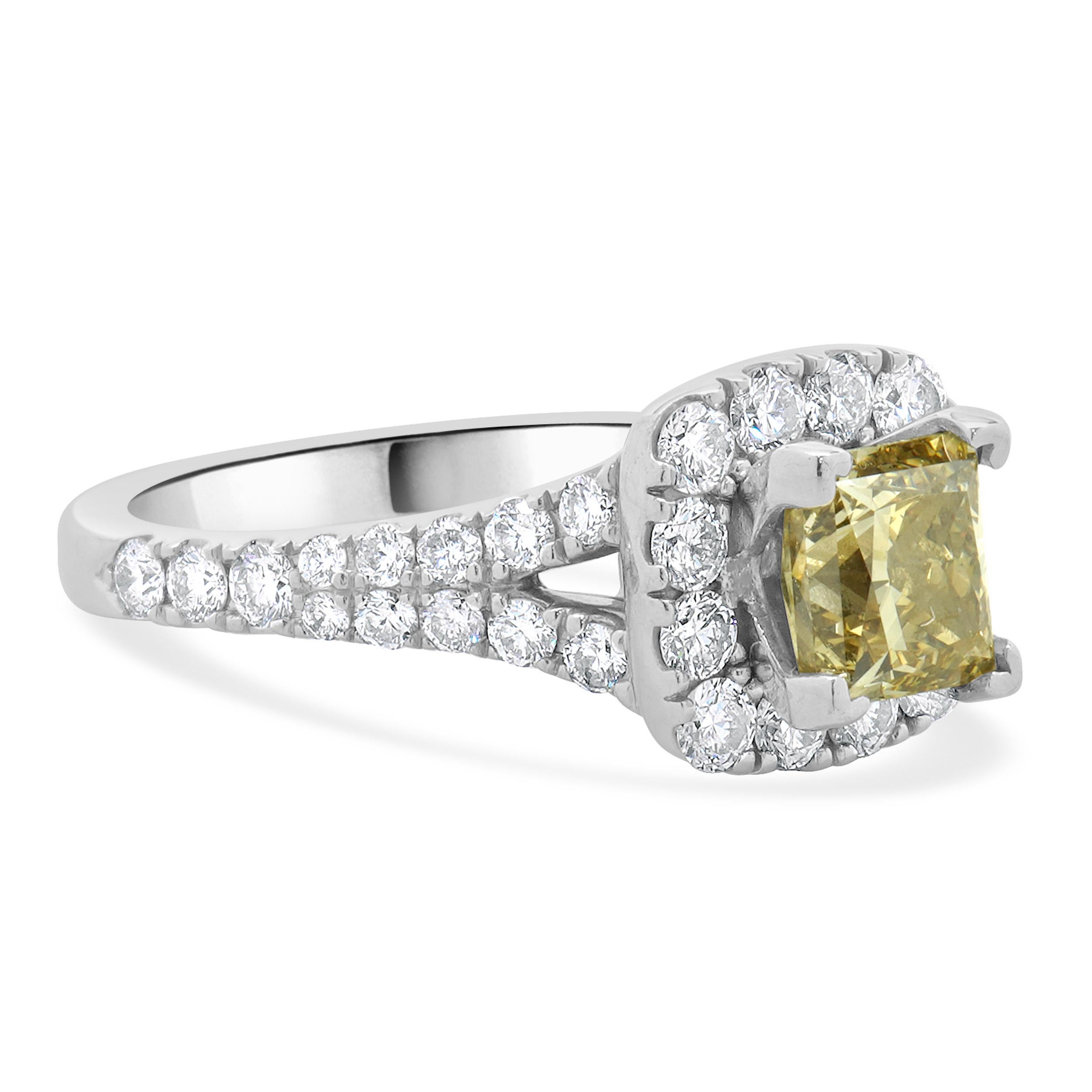 Women's Neil Lane 14K WG Fancy Light Brown Yellow Princess Cut Diamond Engagement Ring For Sale