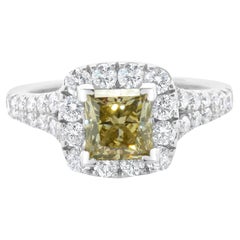 Used Neil Lane 14K WG Fancy Light Brown Yellow Princess Cut Diamond Engagement Ring