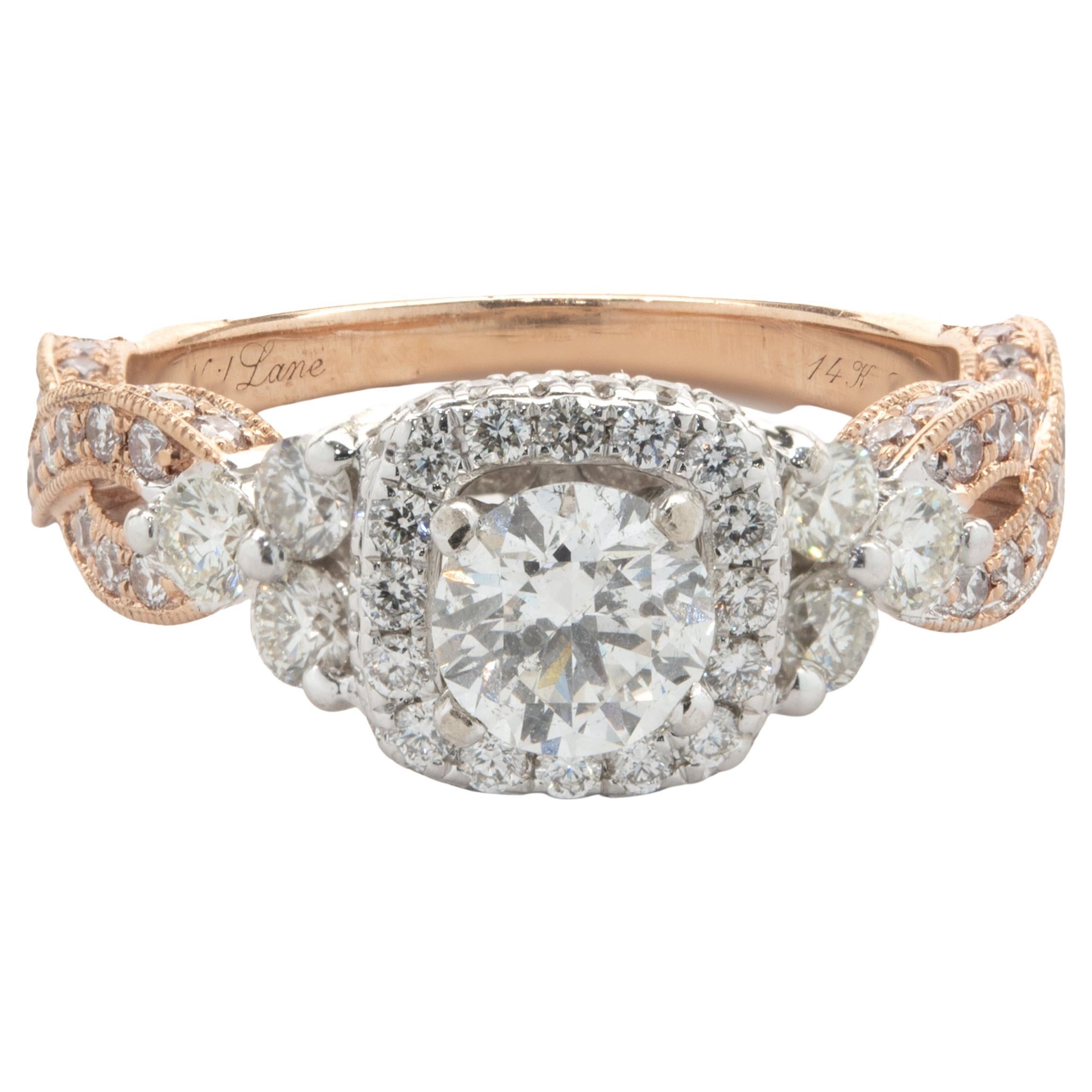 Neil Lane 14k White and Rose Gold Round Brilliant Cut Diamond Engagement Ring